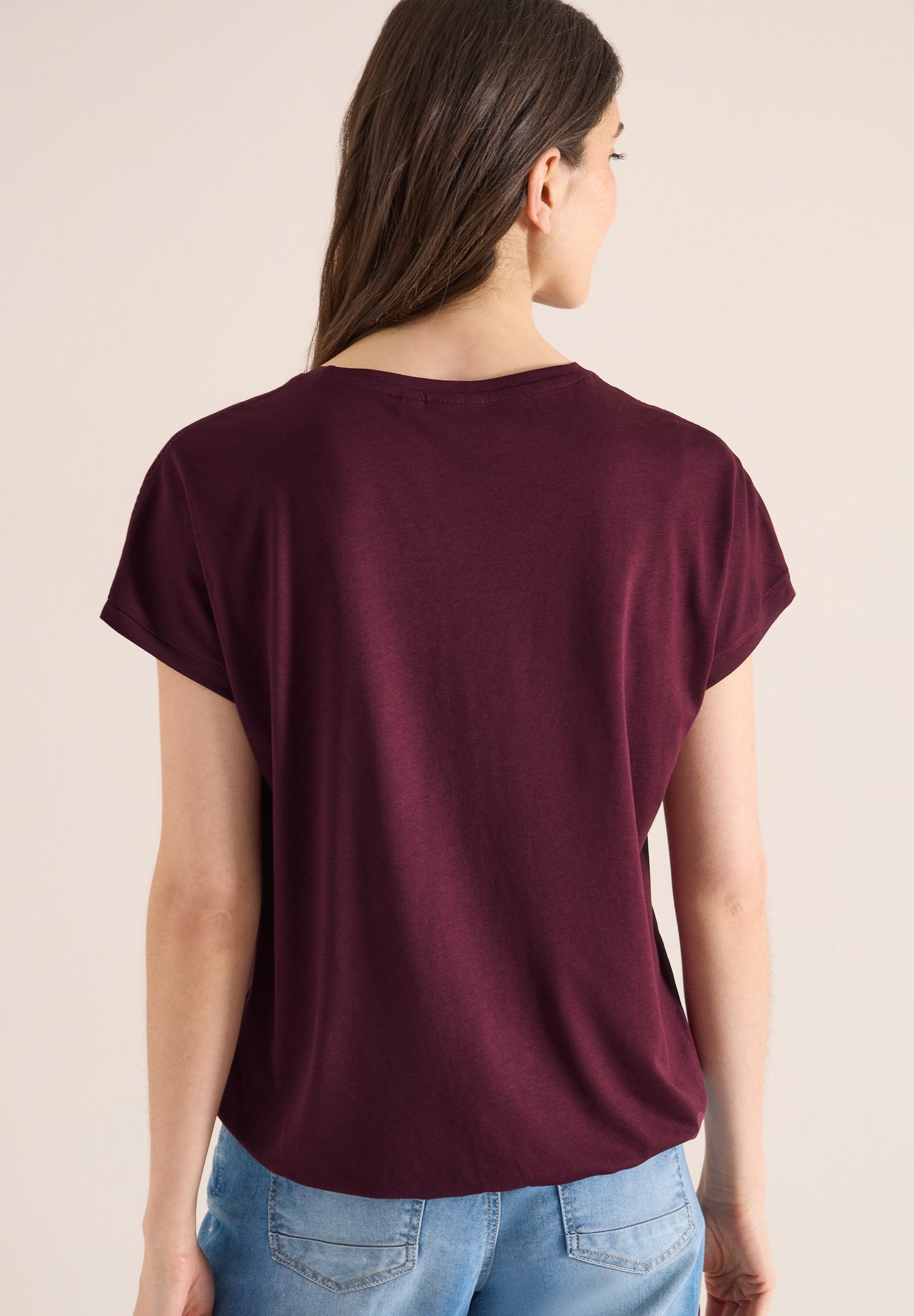 CECIL - T-Shirt mit V-Neck und Spitzendetail - Farbe: sweet grape red