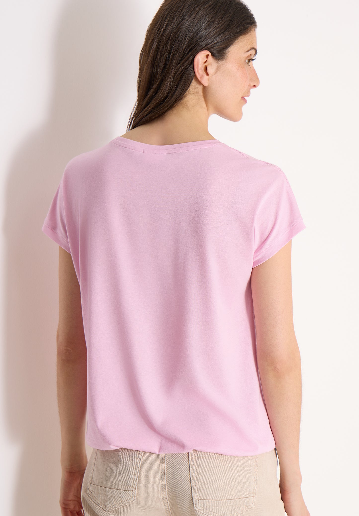 CECIL - T-Shirt mit V-Neck und Spitzendetail - Farbe: Rosa