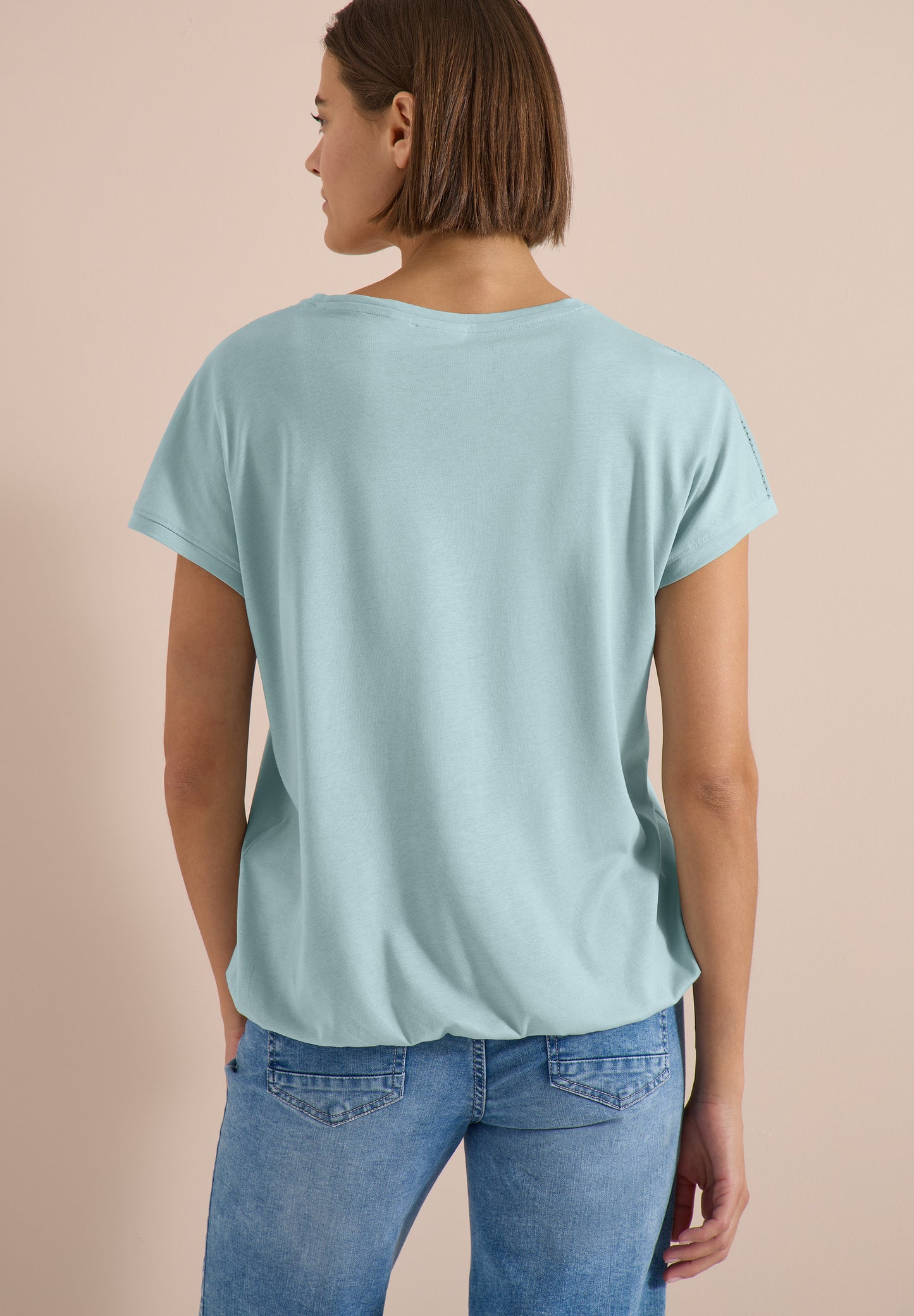 CECIL - T-Shirt mit V-Neck und Spitzendetail - Farbe: crystal mint