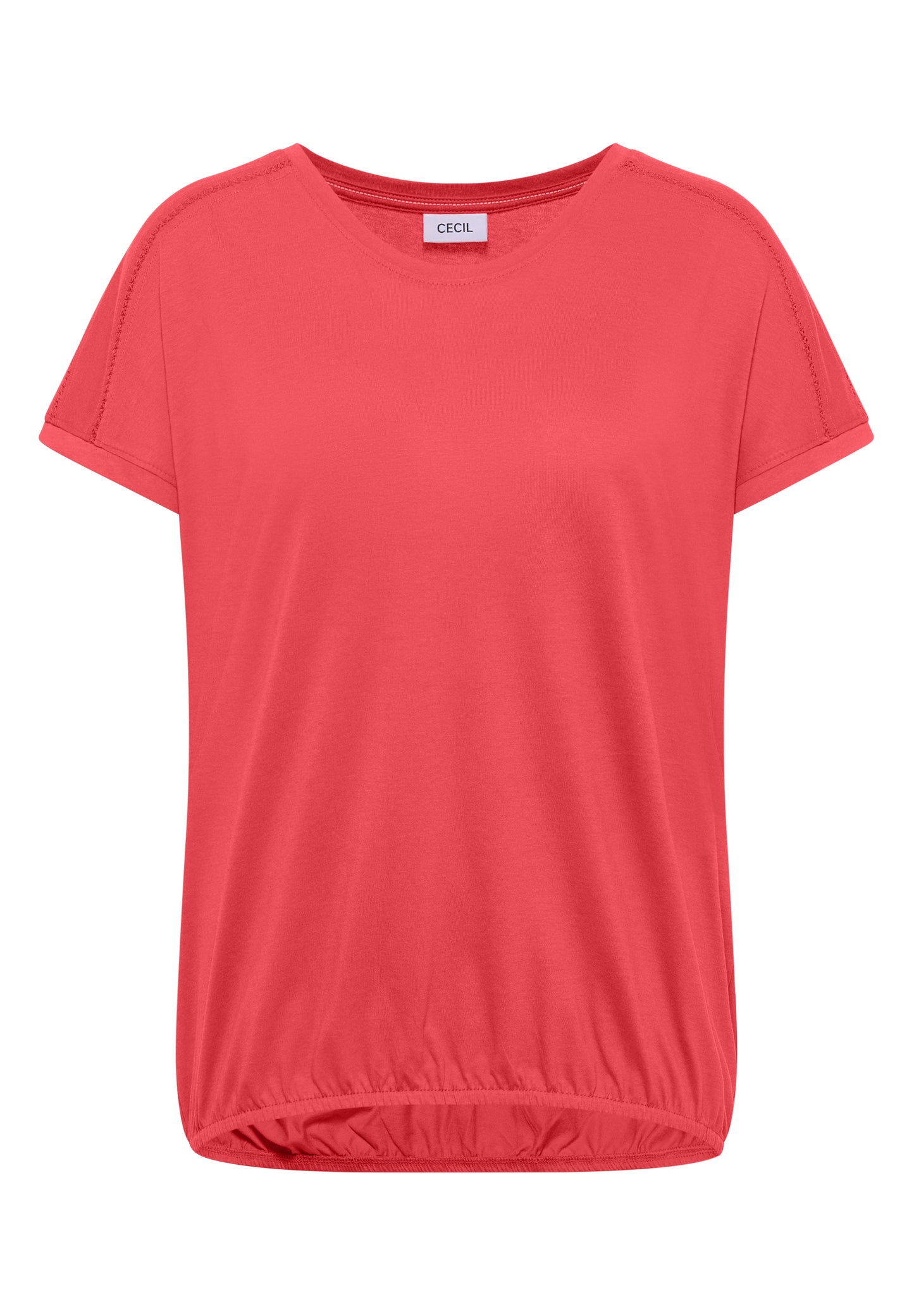CECIL - T-Shirt mit V-Neck und Spitzendetail - Farbe: coral