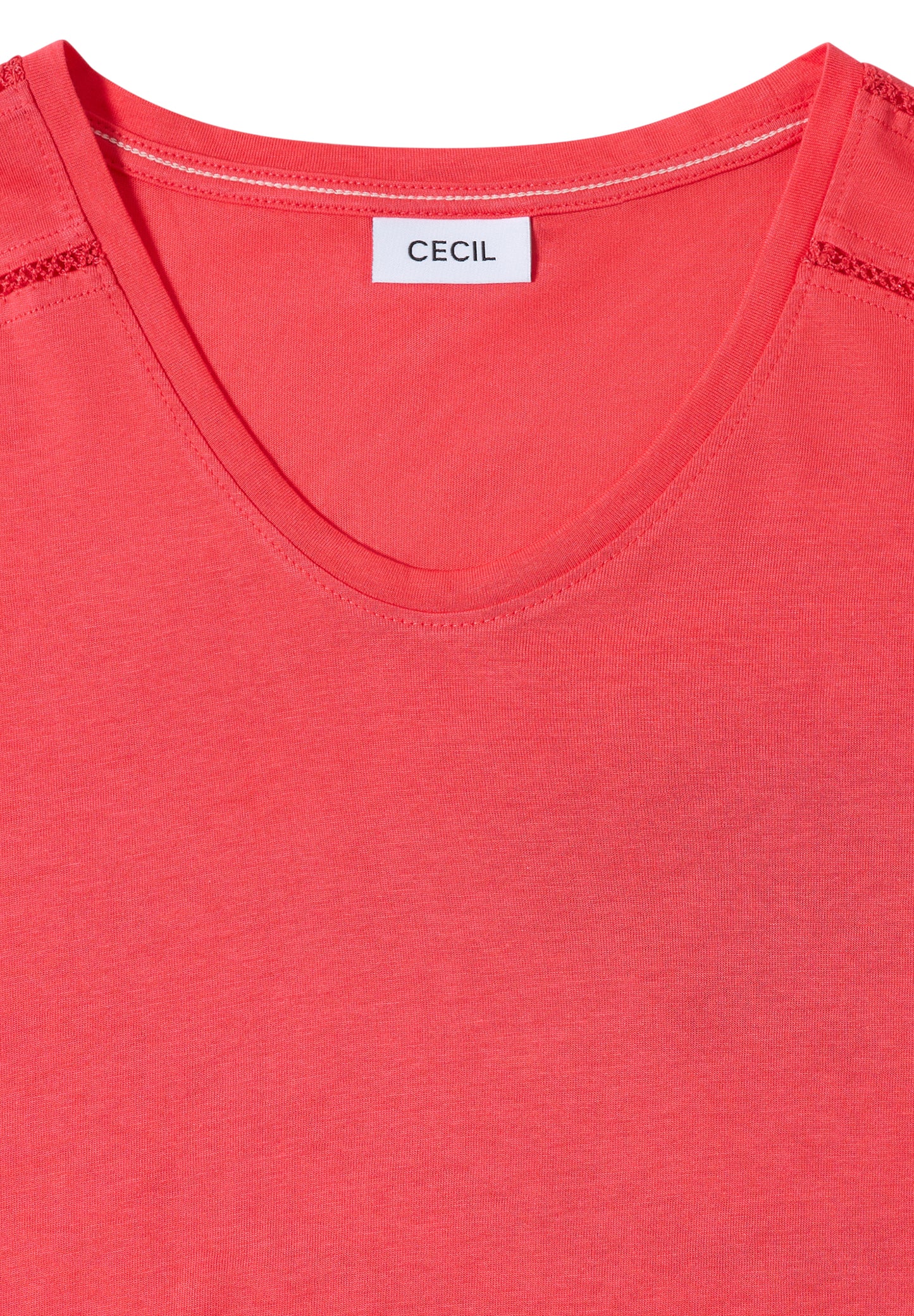 CECIL - T-Shirt mit V-Neck und Spitzendetail - Farbe: coral