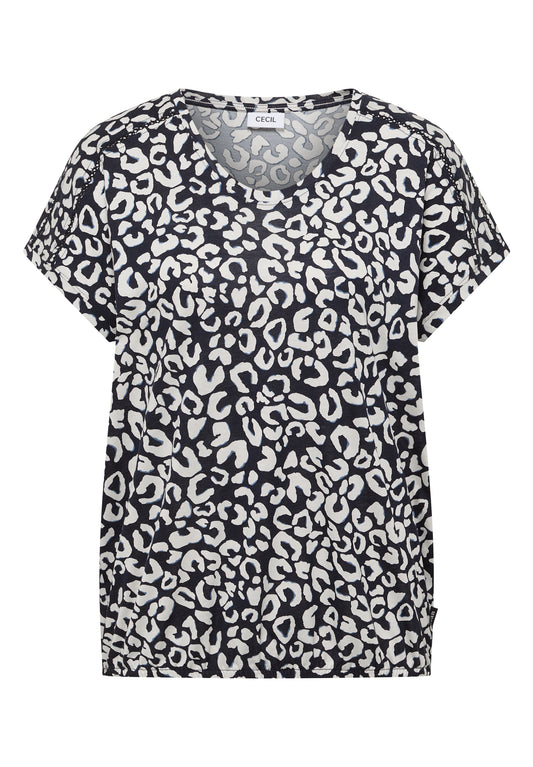 CECIL - Shirt mit Spitzendetail und Leo-Print - Farbe: urban dark blue