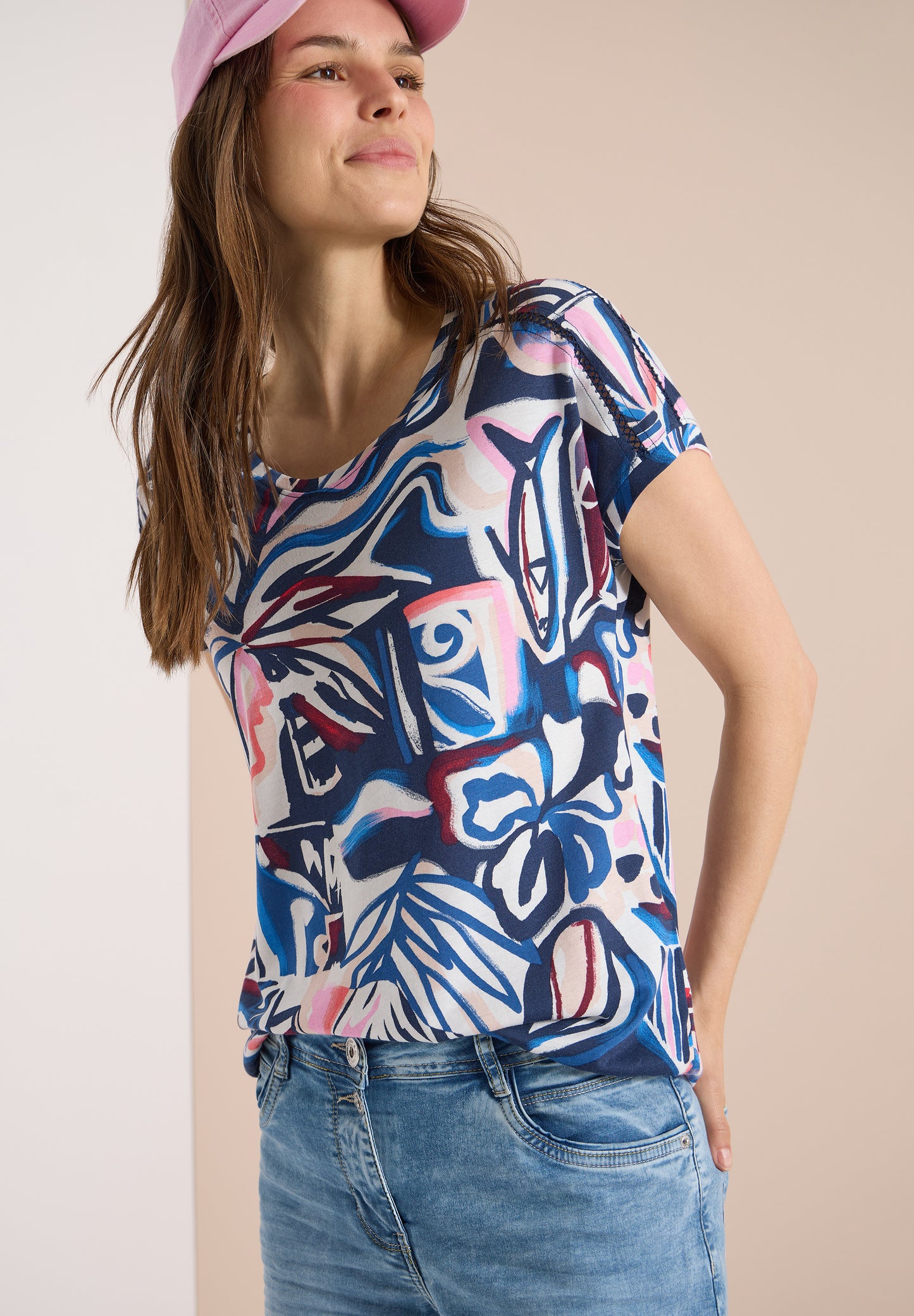 CECIL - Kurzarm Shirt mit Spitzendetail - Farbe: universal blue