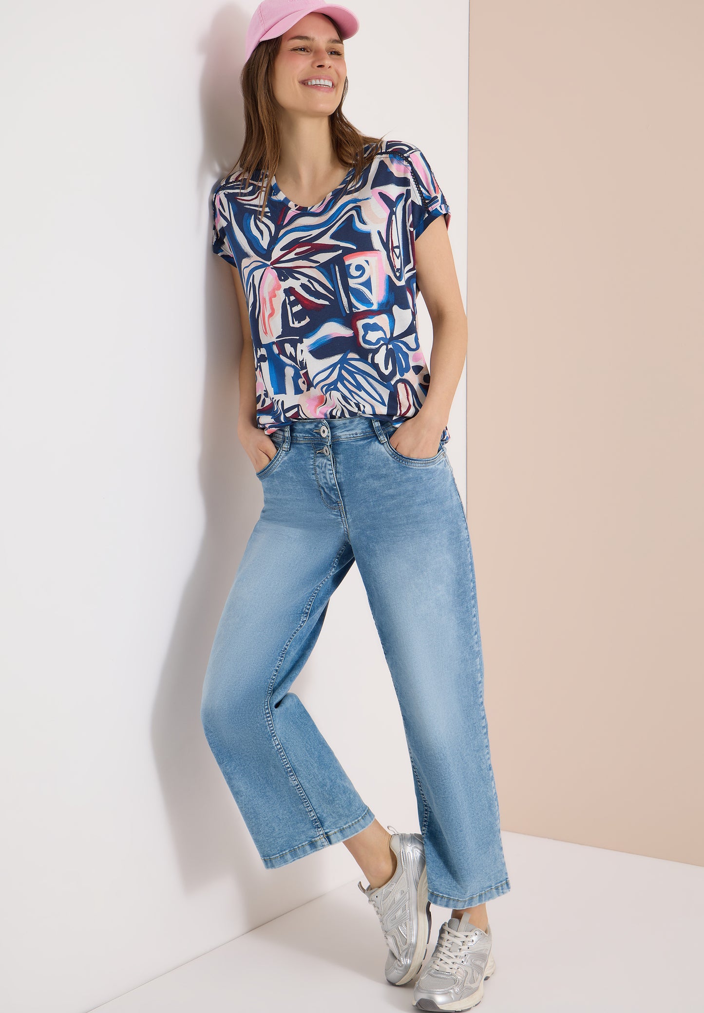 CECIL - Kurzarm Shirt mit Spitzendetail - Farbe: universal blue