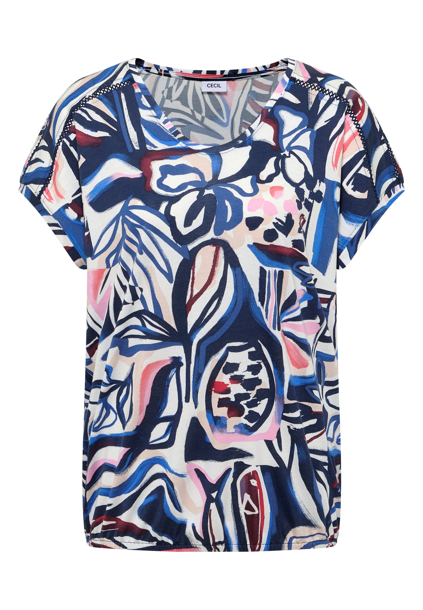 CECIL - Kurzarm Shirt mit Spitzendetail - Farbe: universal blue