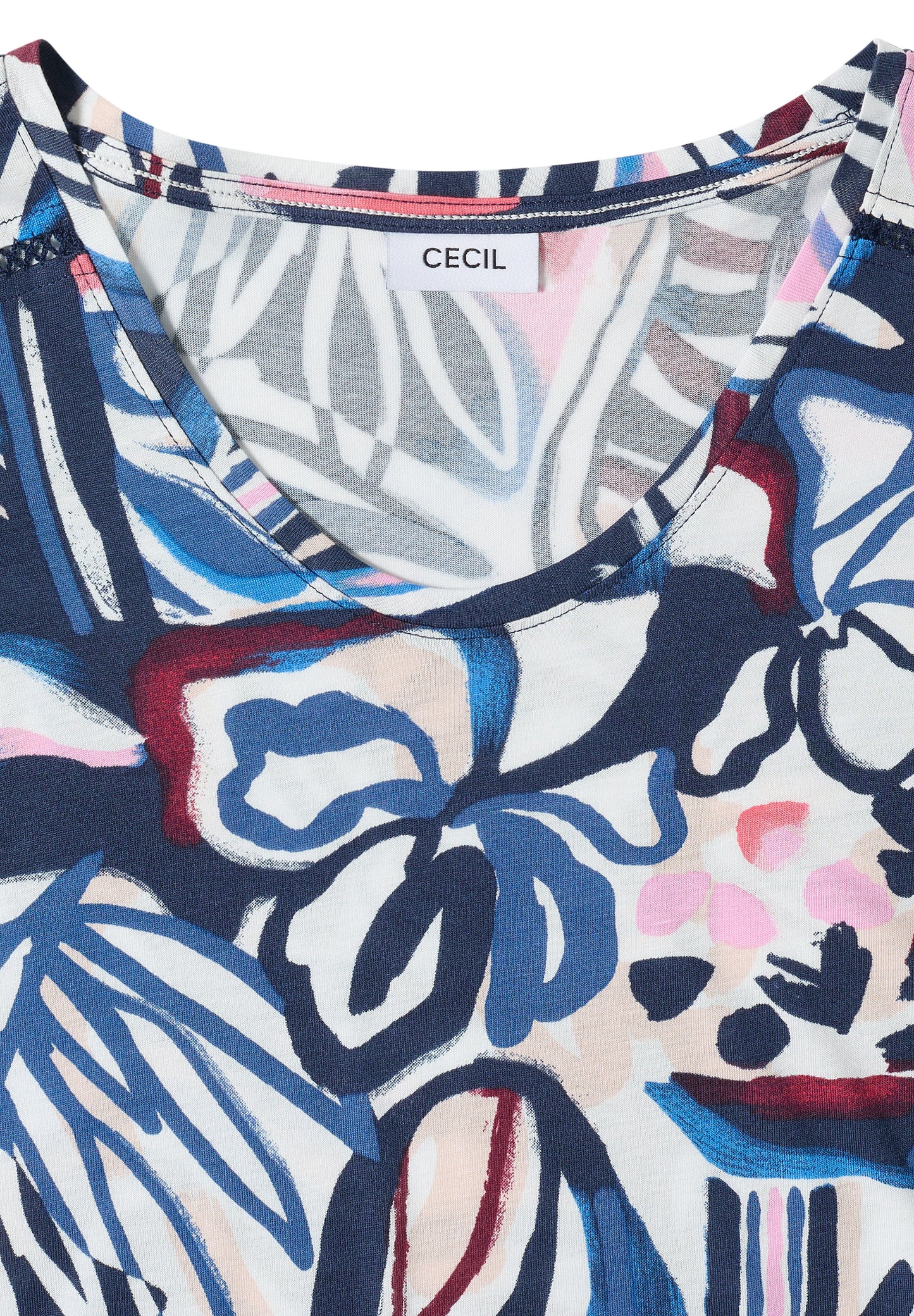 CECIL - Kurzarm Shirt mit Spitzendetail - Farbe: universal blue