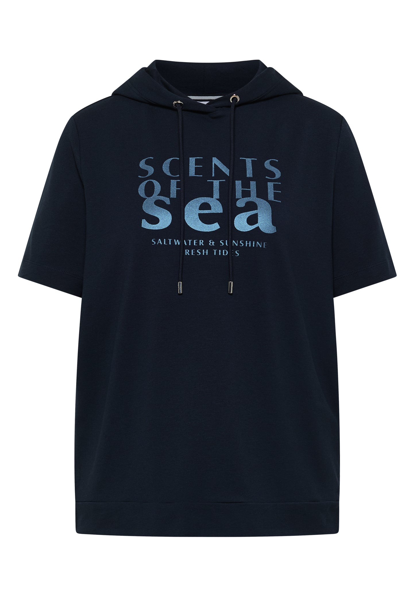 CECIL - Kurzarm Shirt mit Kapuze und Wording - Farbe: universal blue