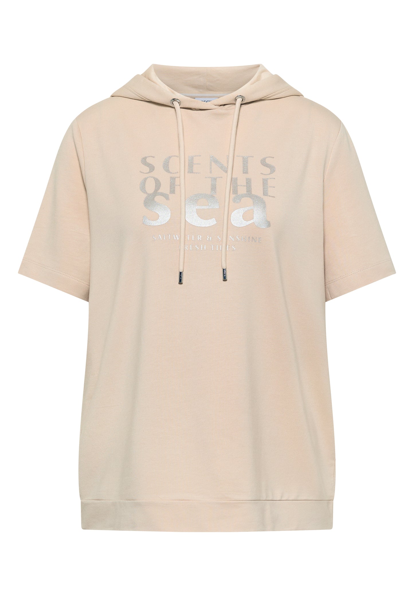 CECIL - Kurzarm Shirt mit Kapuze und Wording - Farbe: pearl beige