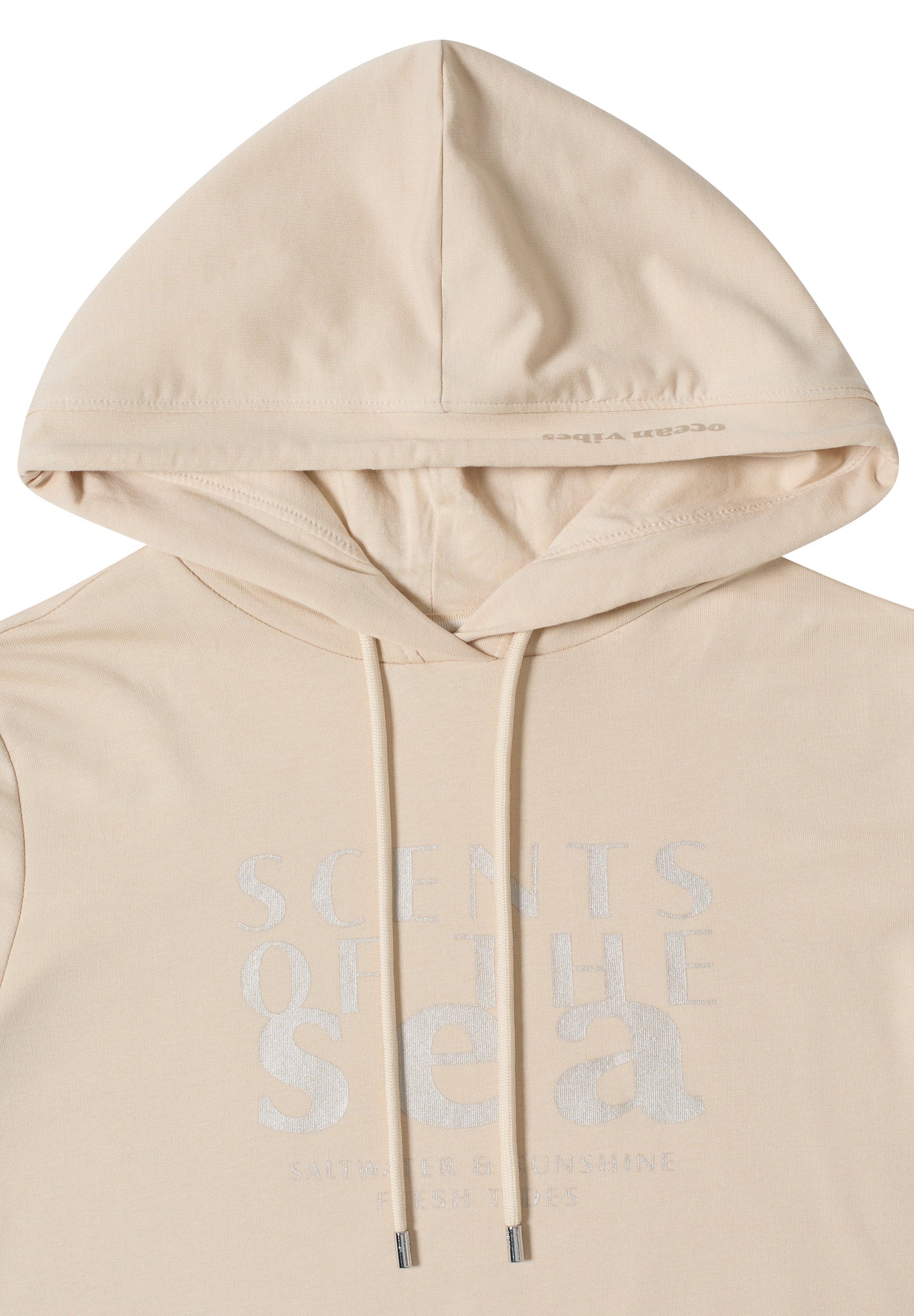 CECIL - Kurzarm Shirt mit Kapuze und Wording - Farbe: pearl beige