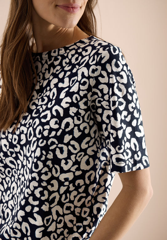 CECIL - Shirt mit Boatneck und Leo-Print - Farbe: urban dark blue