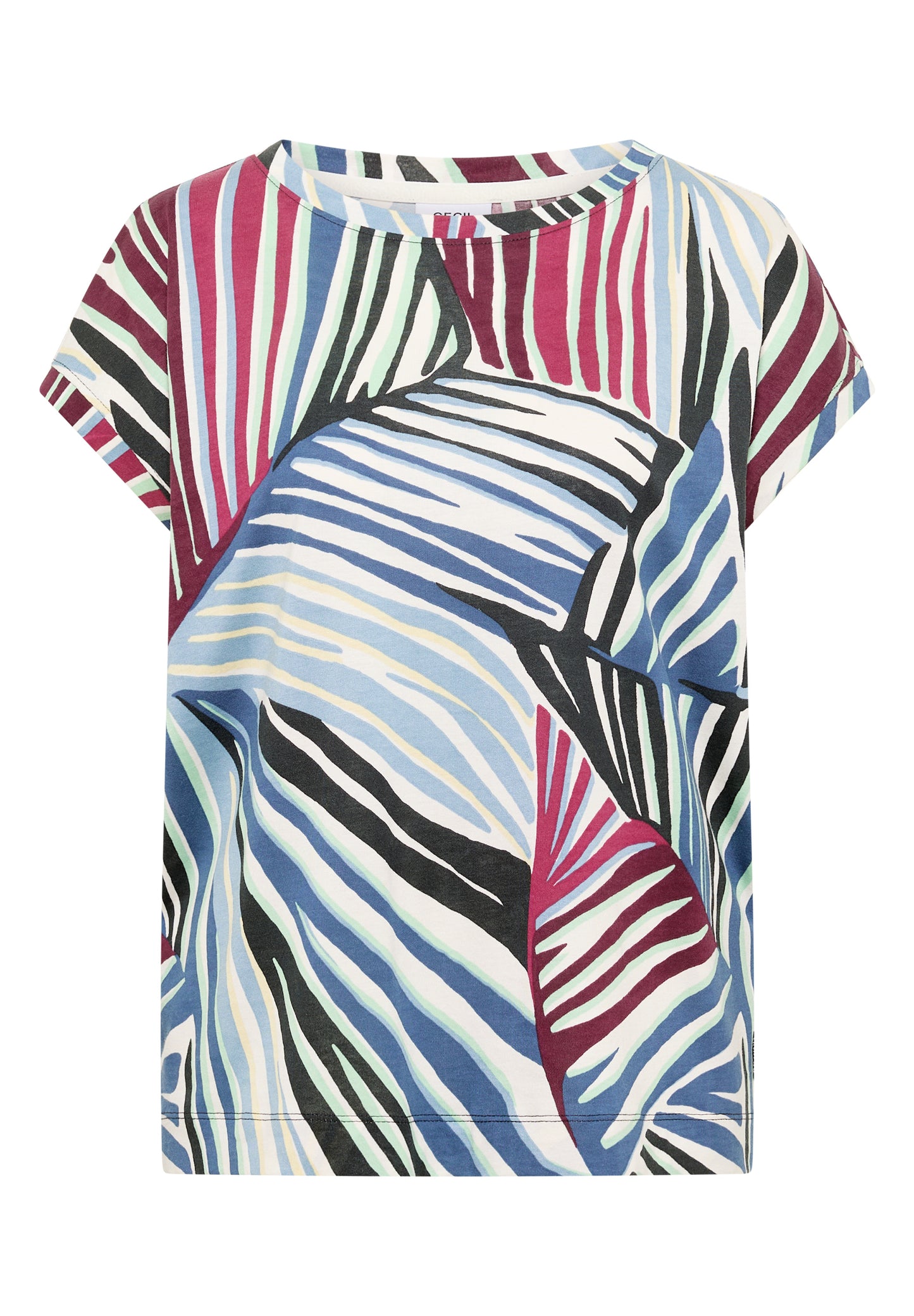 CECIL - T-Shirt mit Boatneck und Grafikprint - Farbe: palm breeze green