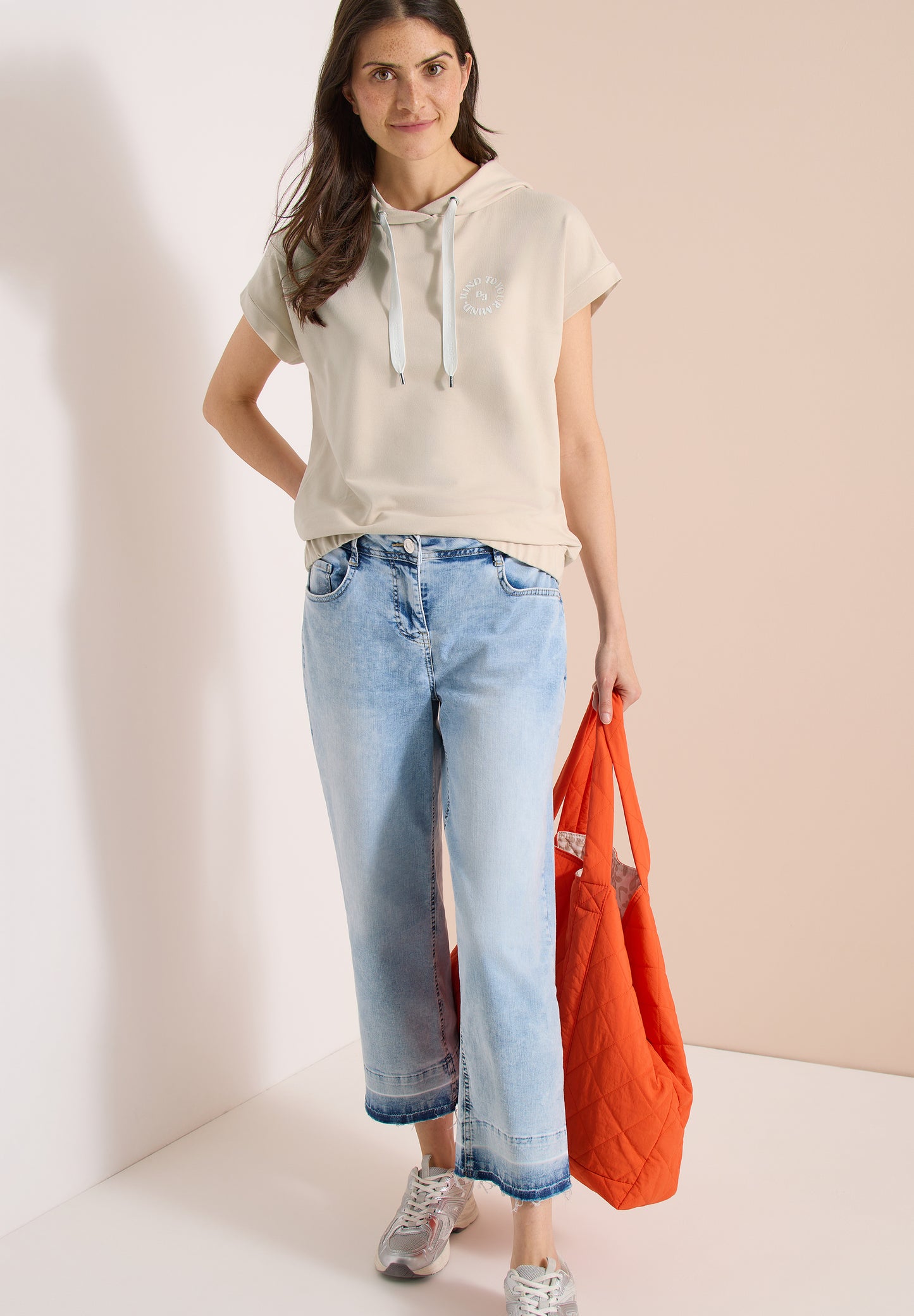 CECIL - T-Shirt mit Hoodie und Printdetail - Farbe: pearl beige