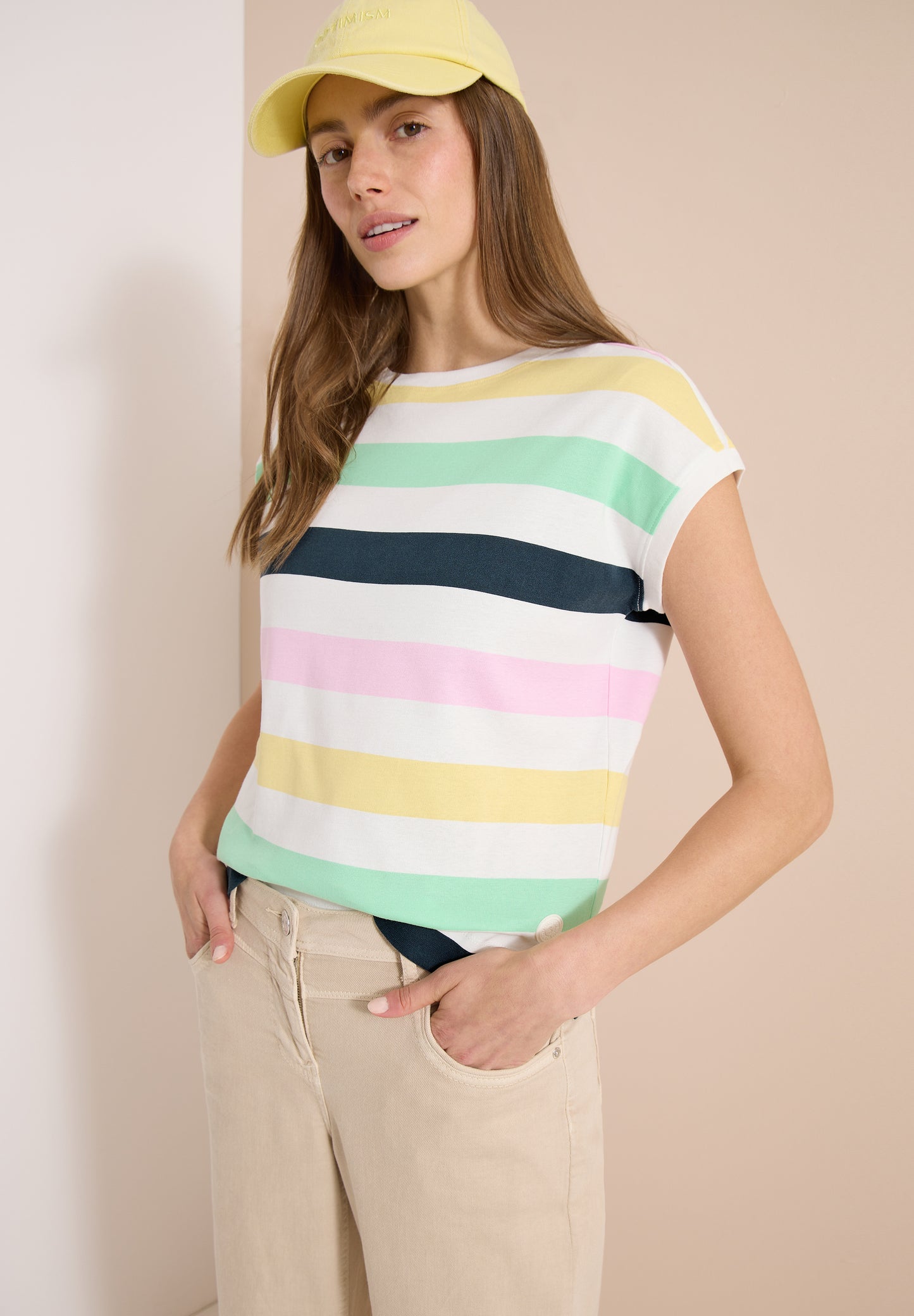 CECIL - T-Shirt mit Multicolor Streifen - Farbe: vanilla white