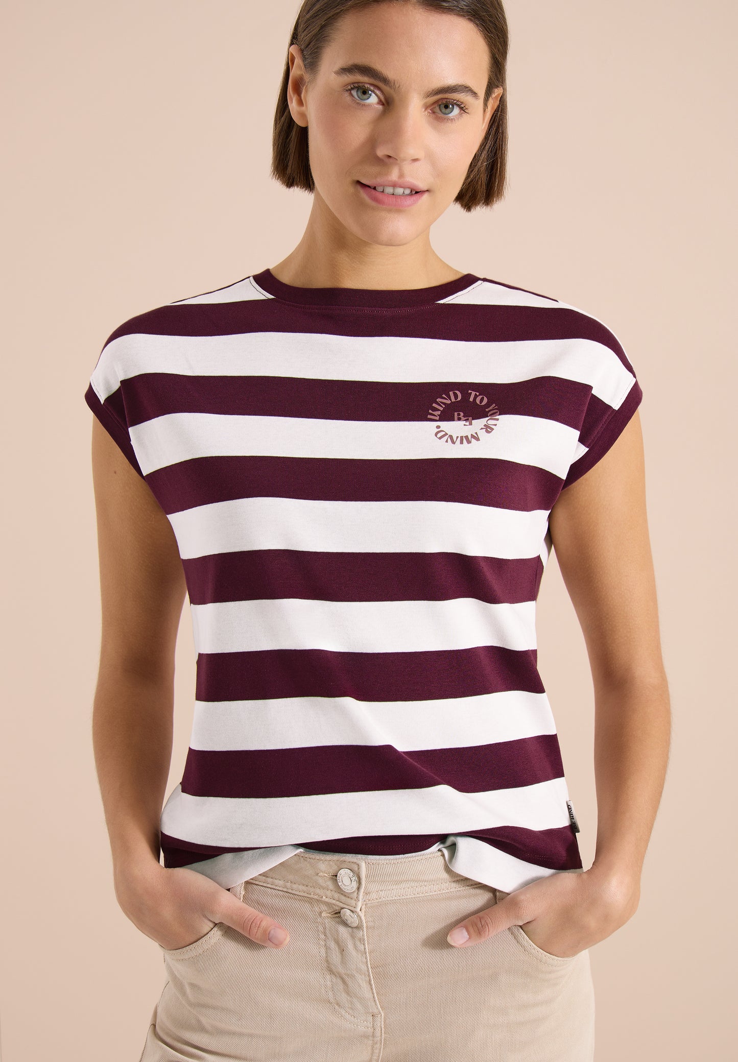 CECIL - T-Shirt mit Streifen und Printdetail - Farbe: sweet grape red