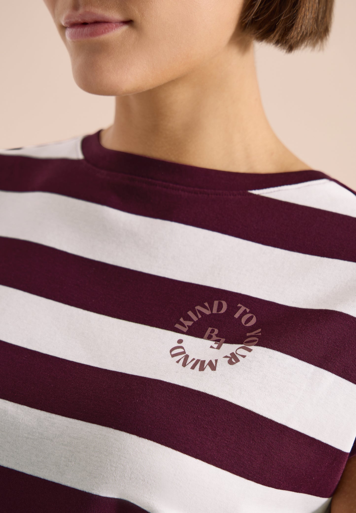 CECIL - T-Shirt mit Streifen und Printdetail - Farbe: sweet grape red