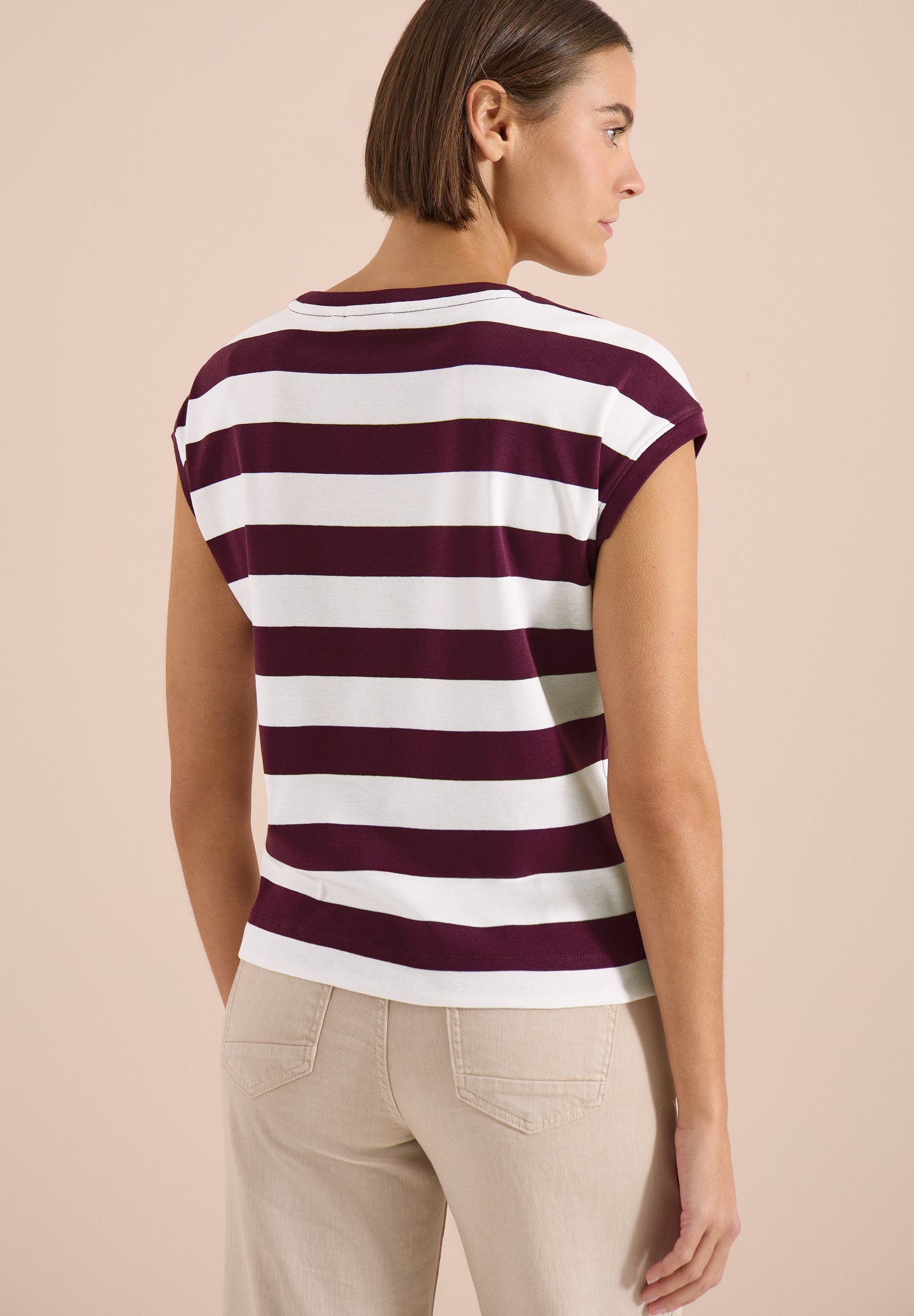 CECIL - T-Shirt mit Streifen und Printdetail - Farbe: sweet grape red