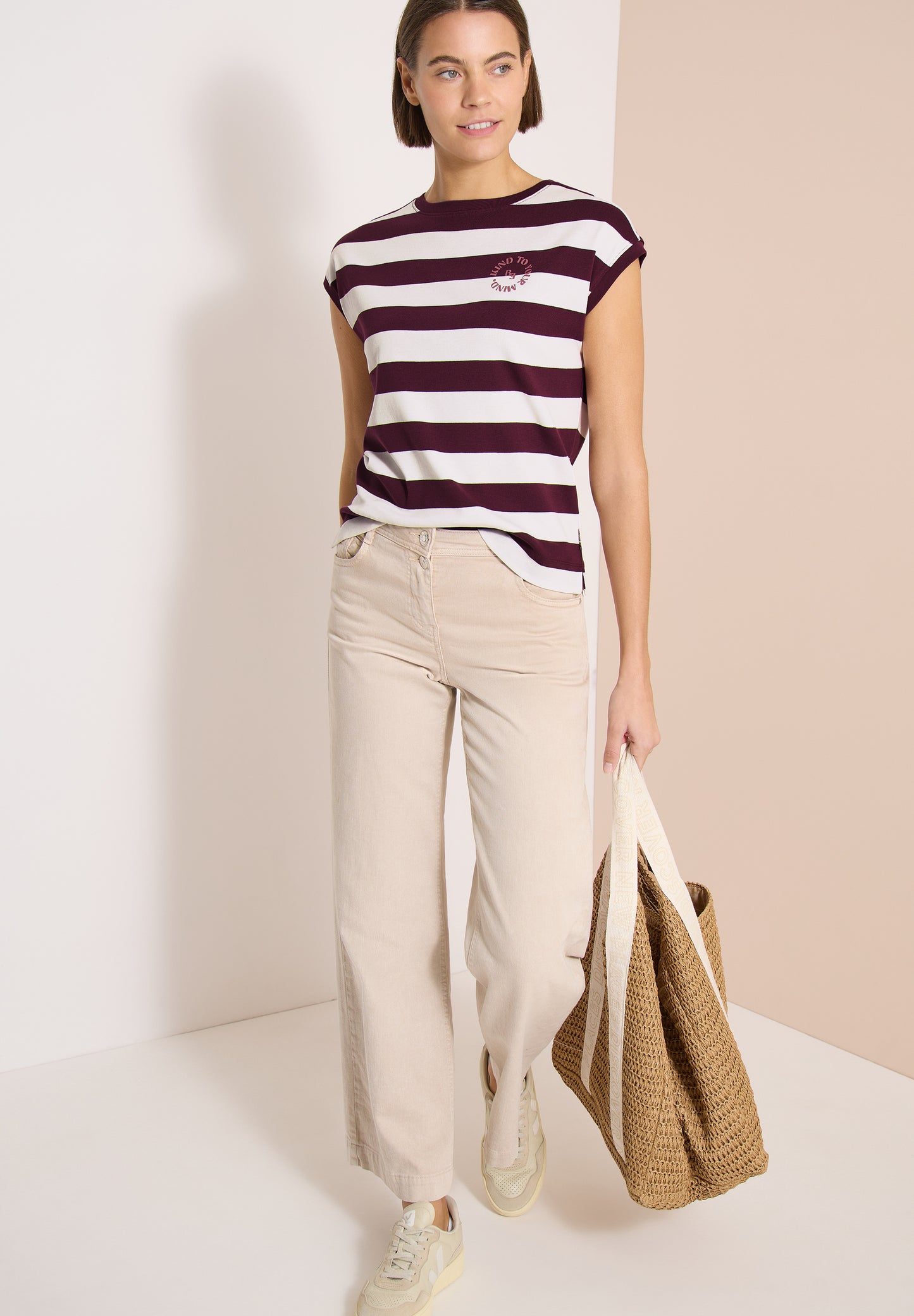 CECIL - T-Shirt mit Streifen und Printdetail - Farbe: sweet grape red