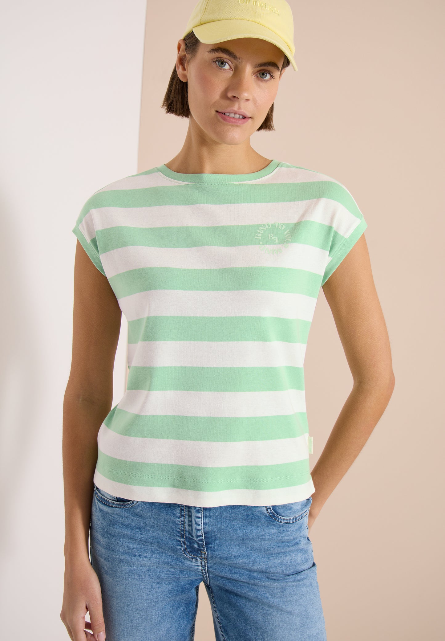 CECIL - T-Shirt mit Streifen und Printdetail - Farbe: juicy lime