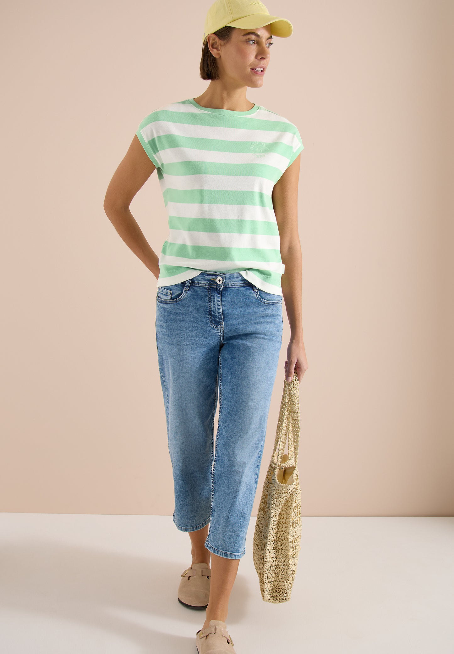 CECIL - T-Shirt mit Streifen und Printdetail - Farbe: juicy lime