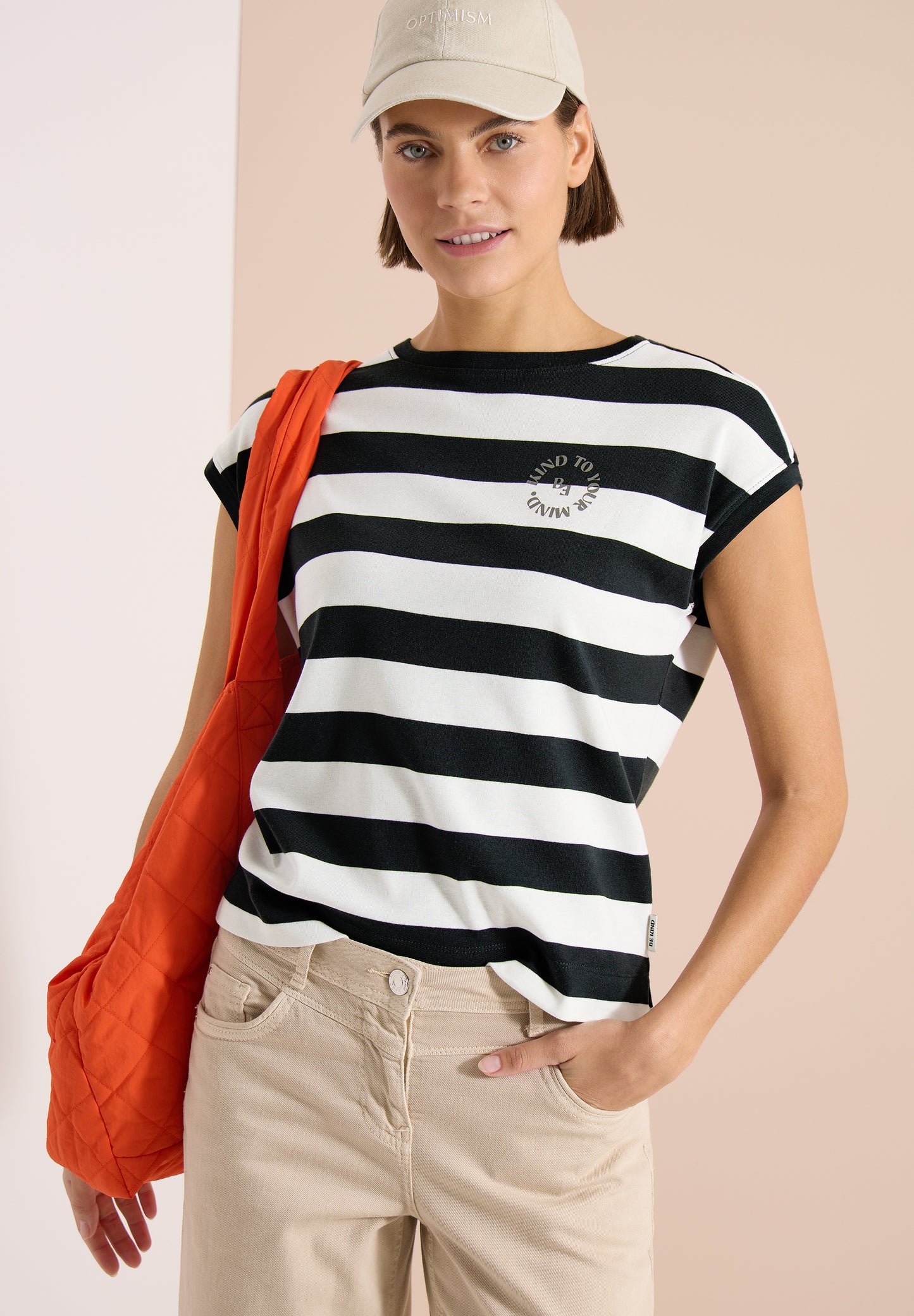 CECIL - T-Shirt mit Streifen und Printdetail - Farbe: palm breeze green