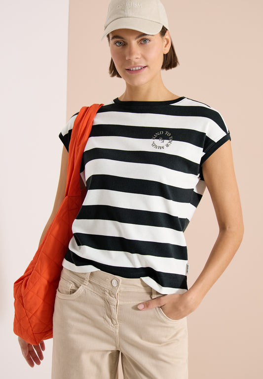 CECIL - T-Shirt mit Streifen und Printdetail - Farbe: palm breeze green