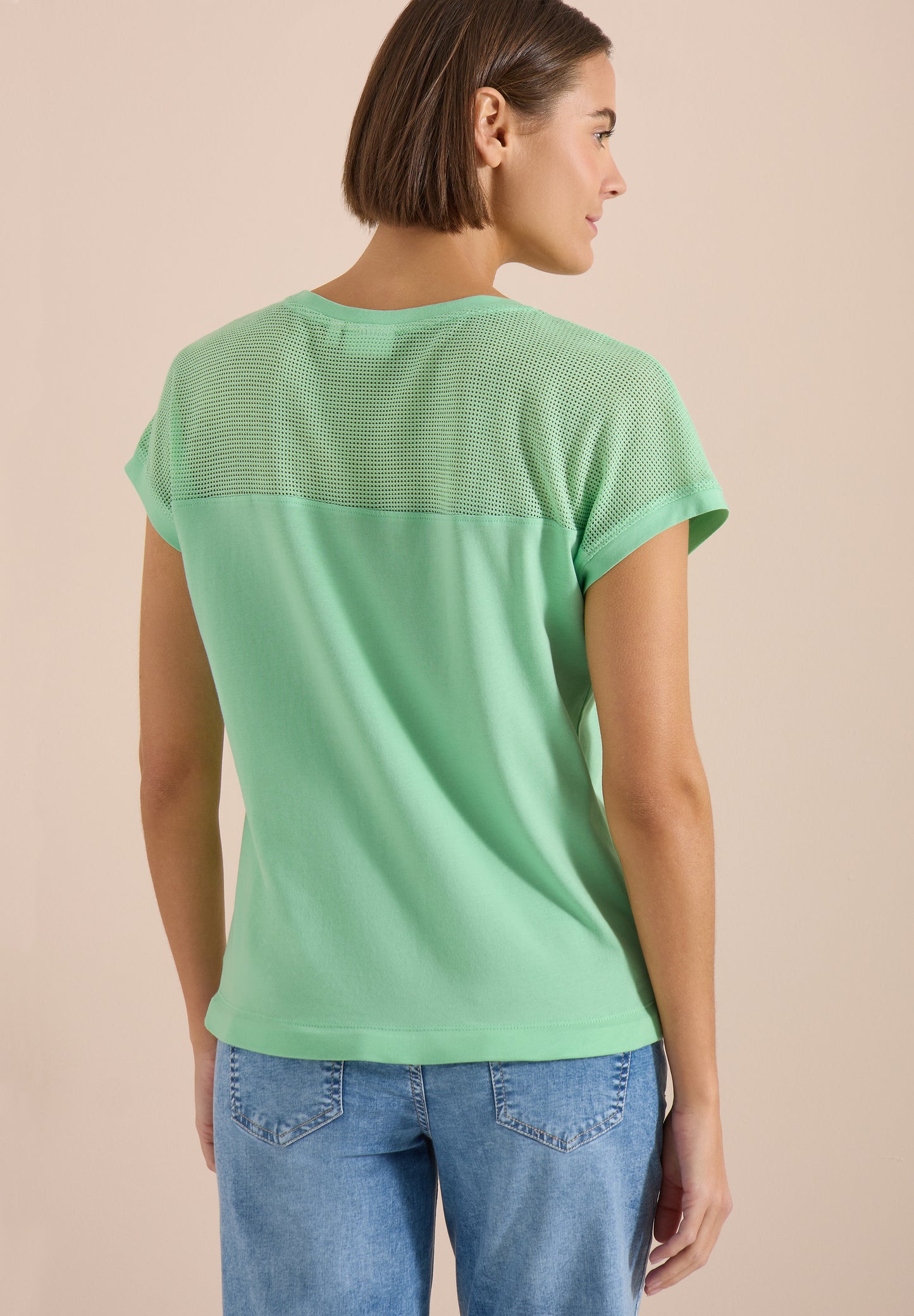 CECIL - T-Shirt mit Boatneck und Mesh-Einsatz - Farbe: juicy lime