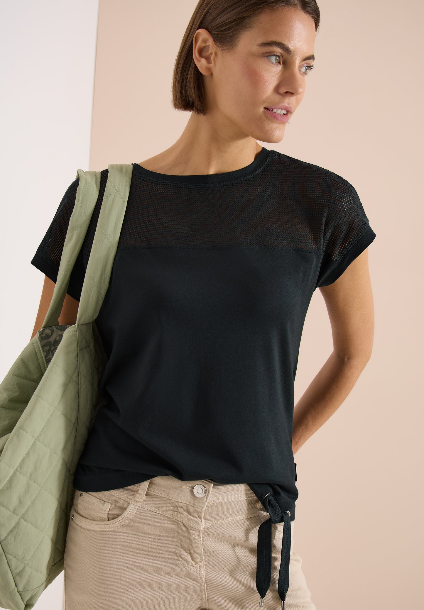 CECIL - T-Shirt mit Boatneck und Mesh-Einsatz - Farbe: palm breeze green