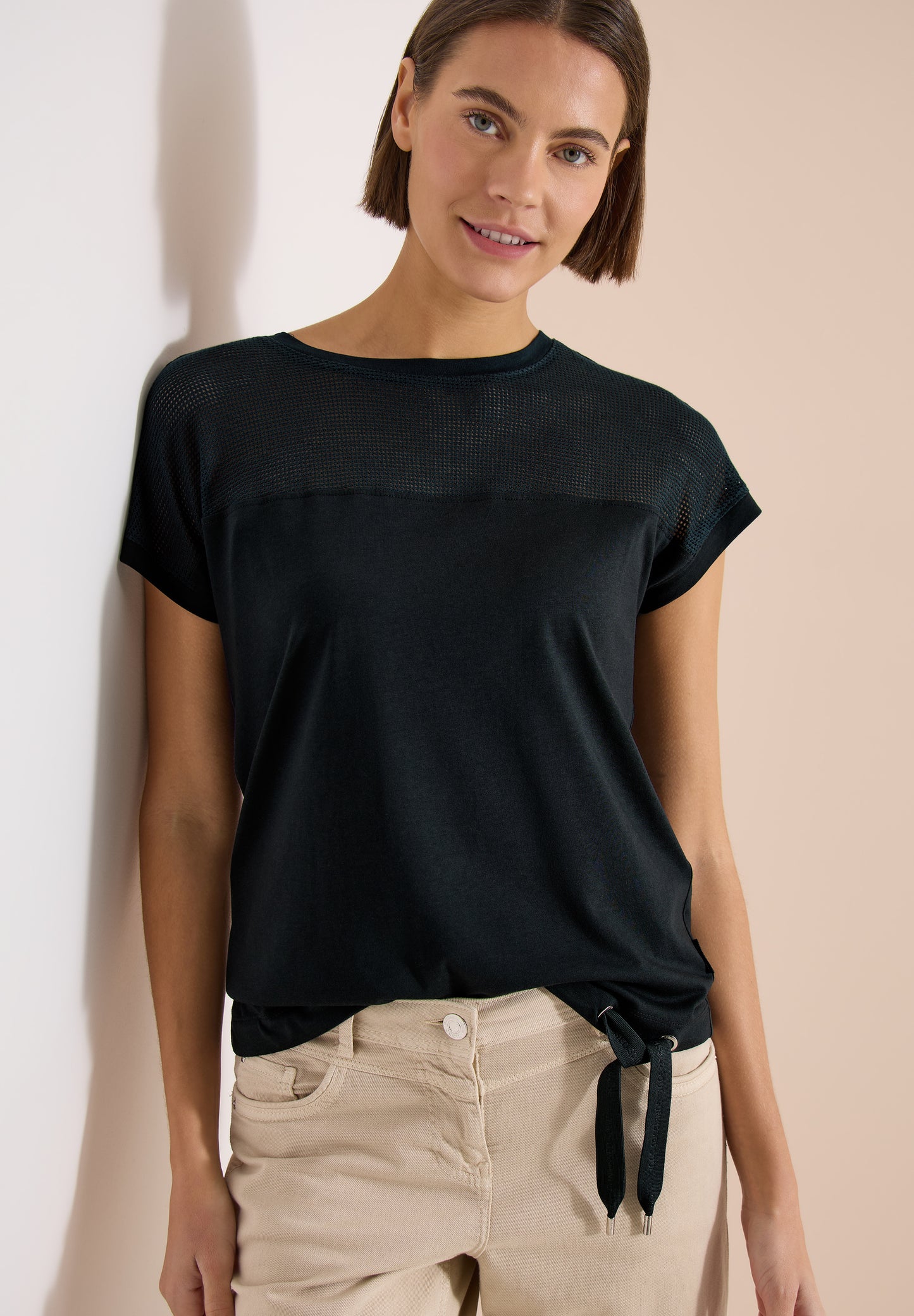 CECIL - T-Shirt mit Boatneck und Mesh-Einsatz - Farbe: palm breeze green