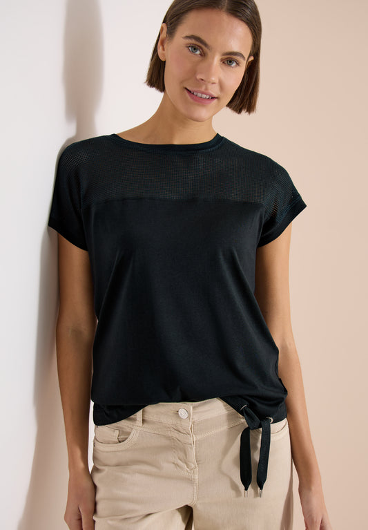 CECIL - T-Shirt mit Boatneck und Mesh-Einsatz - Farbe: palm breeze green