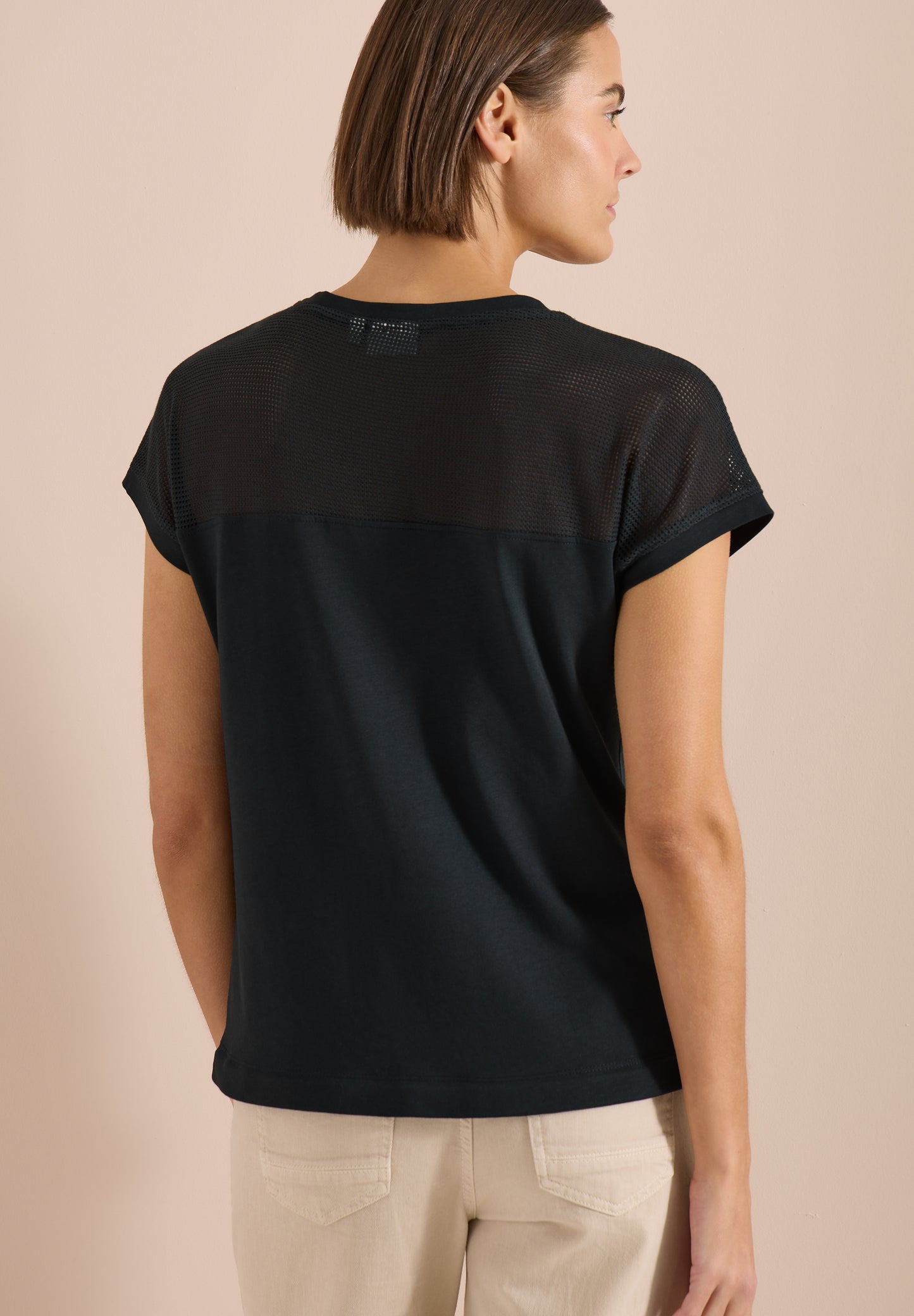 CECIL - T-Shirt mit Boatneck und Mesh-Einsatz - Farbe: palm breeze green