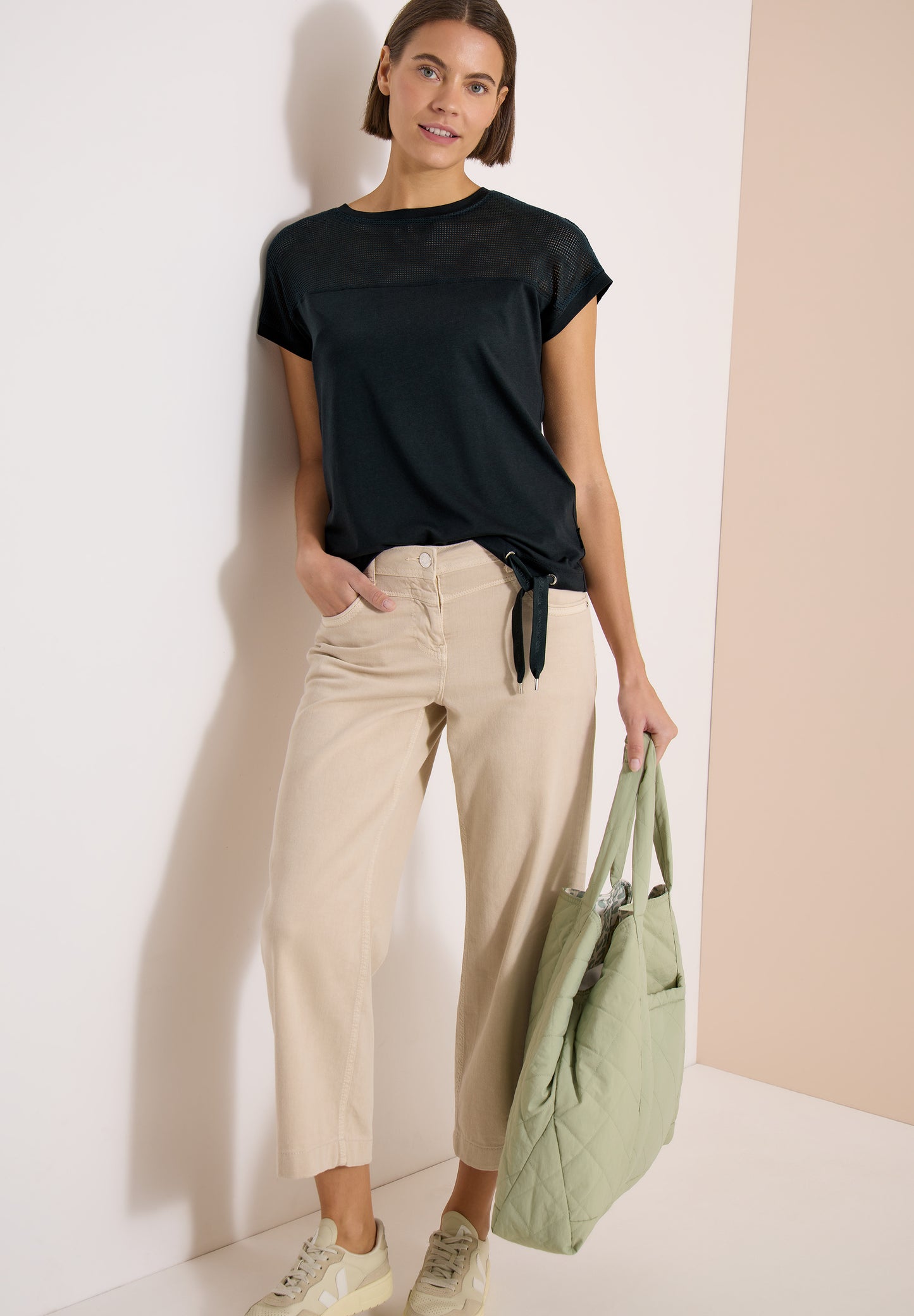 CECIL - T-Shirt mit Boatneck und Mesh-Einsatz - Farbe: palm breeze green