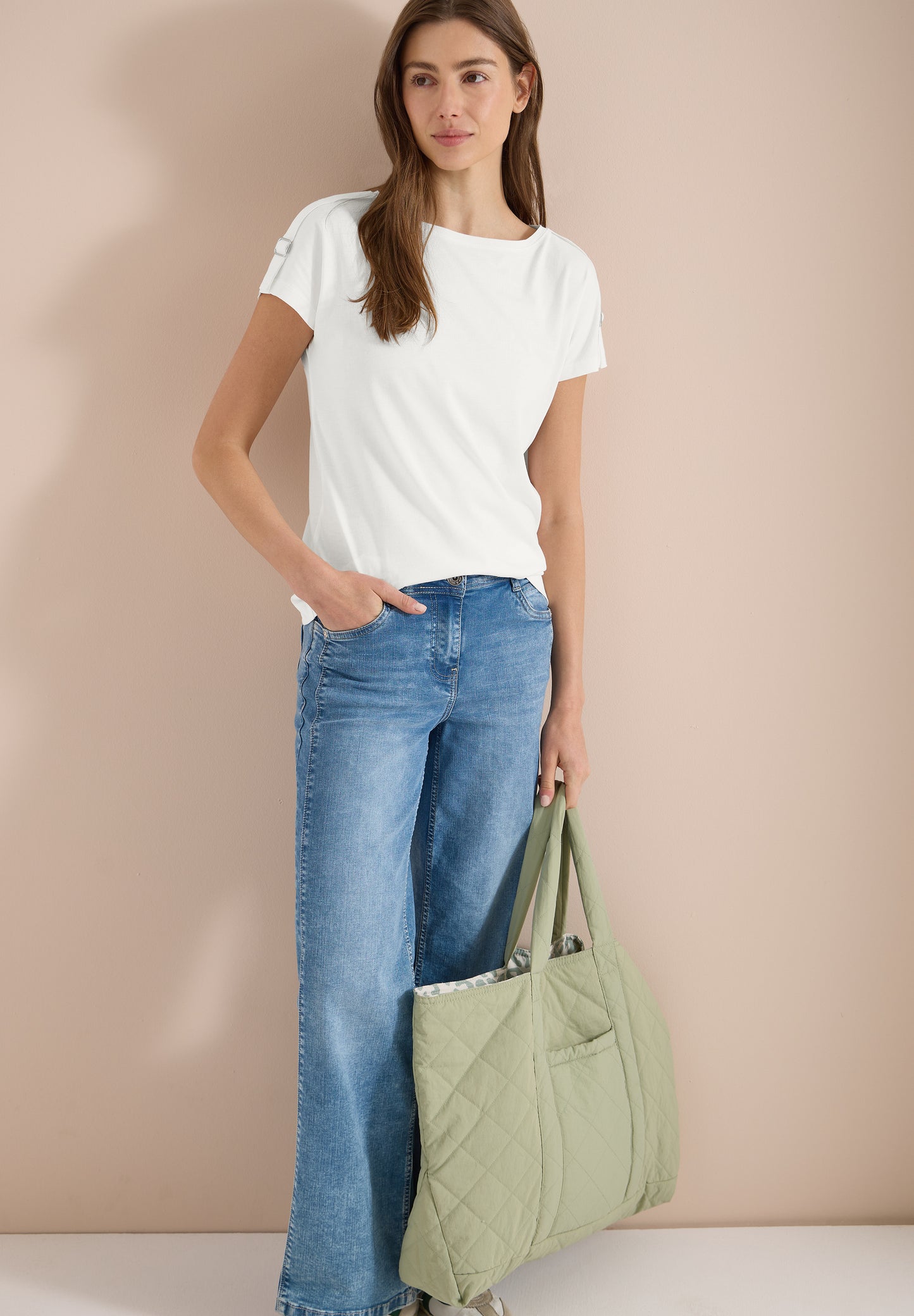 CECIL - Kurzarm Shirt mit Schnallendetail - Farbe: vanilla white