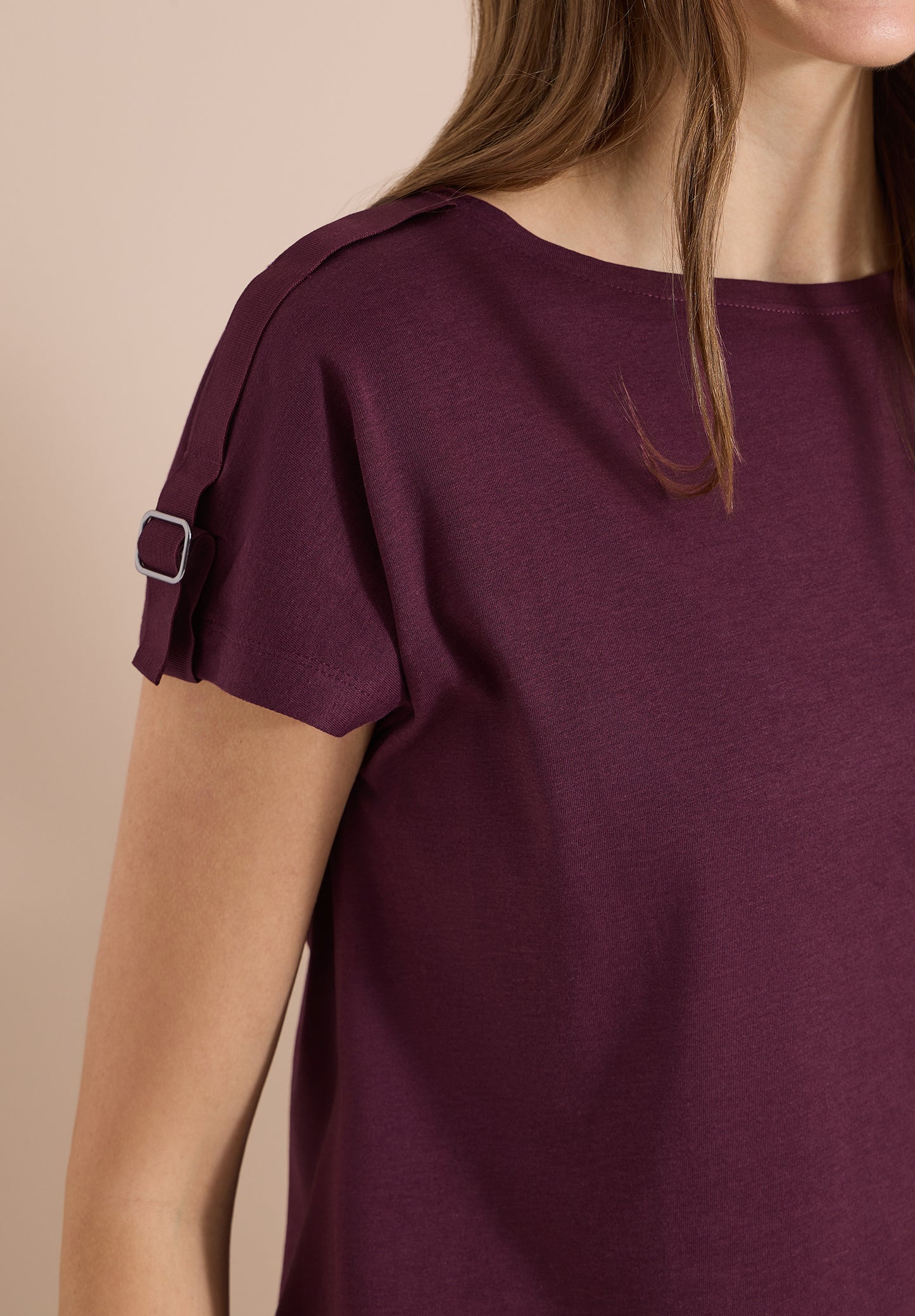 CECIL - Kurzarm Shirt mit Schnallendetail - Farbe: sweet grape red