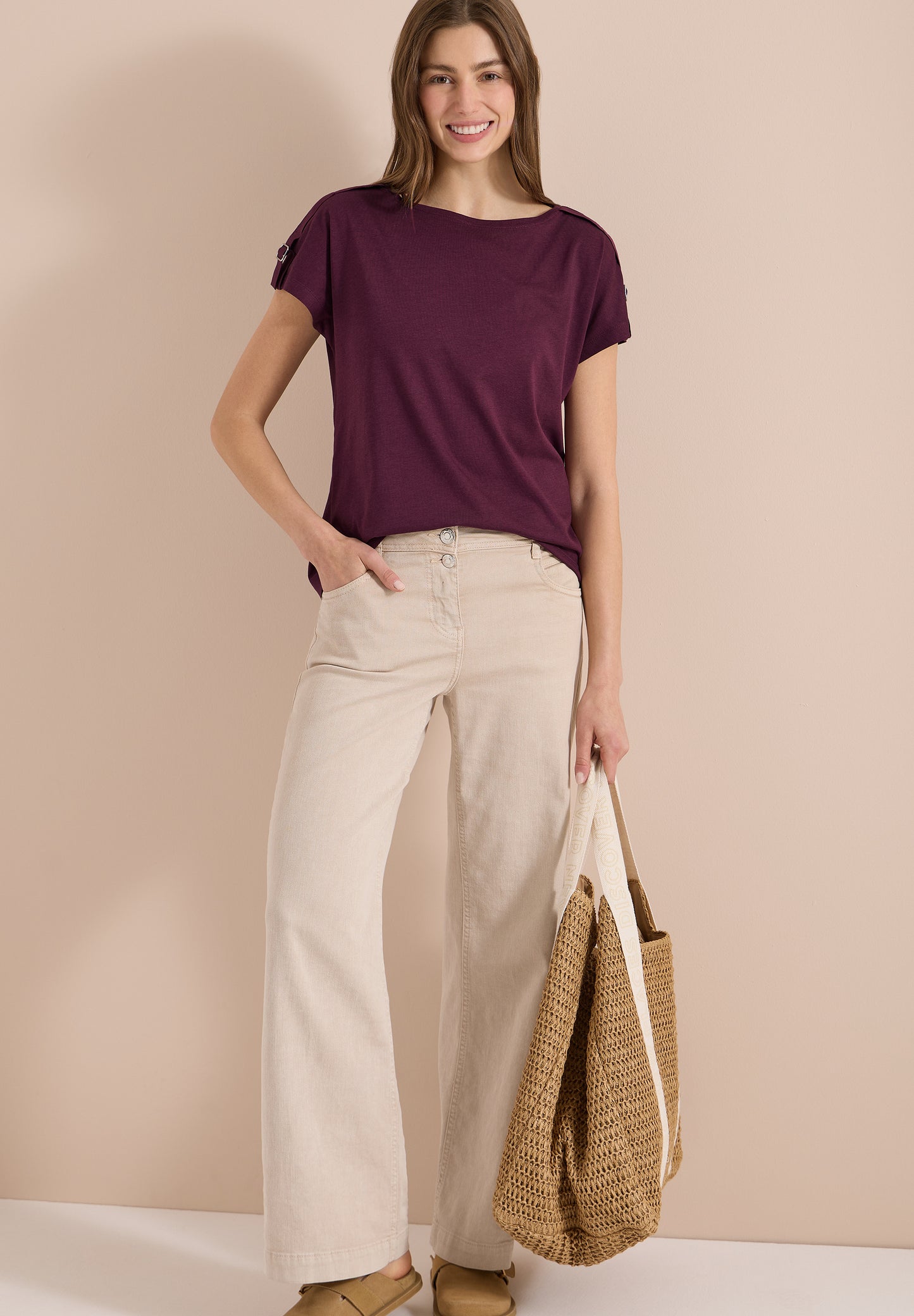CECIL - Kurzarm Shirt mit Schnallendetail - Farbe: sweet grape red