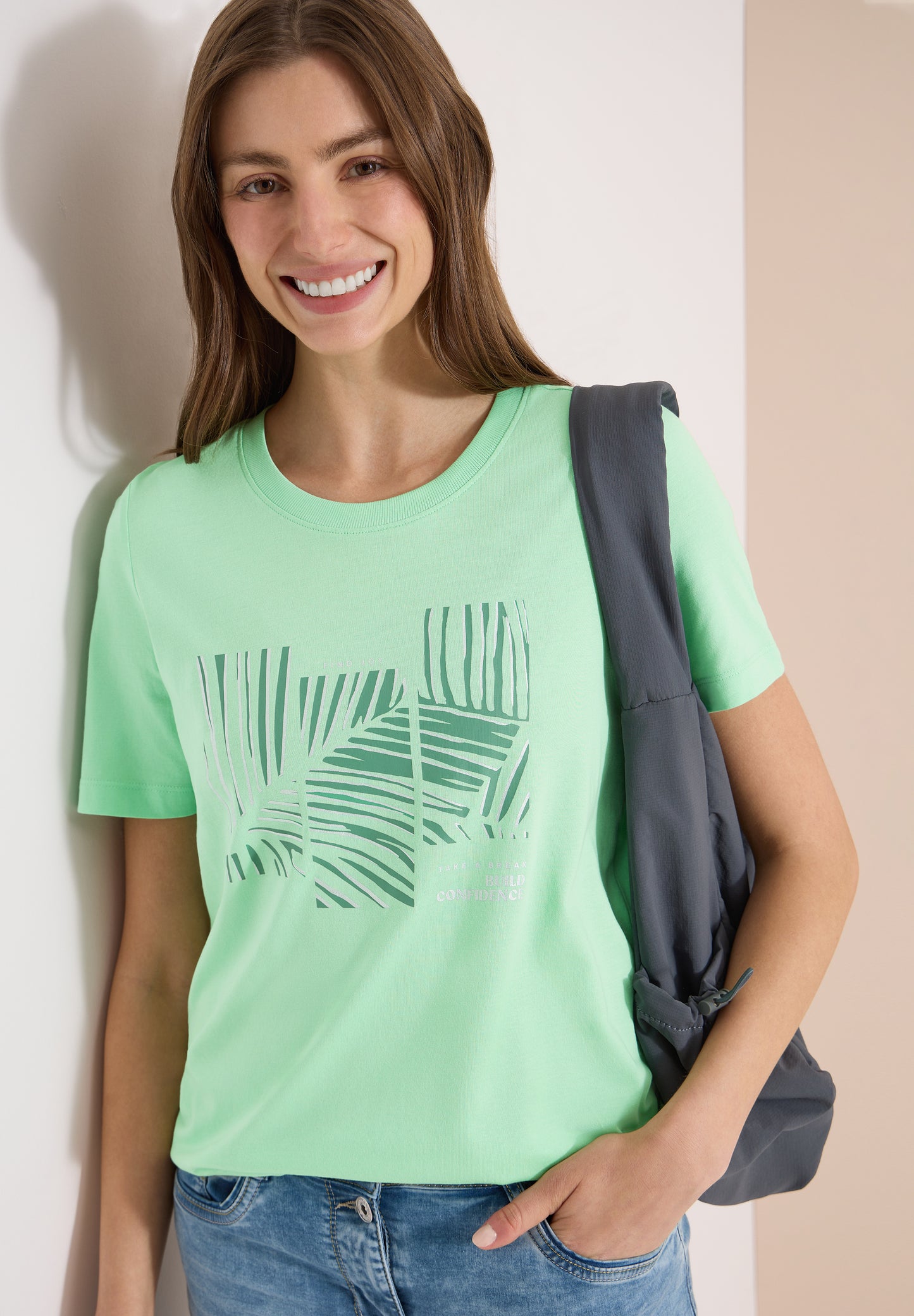 CECIL - T-Shirt mit Rundhals und Artwork - Farbe: juicy lime