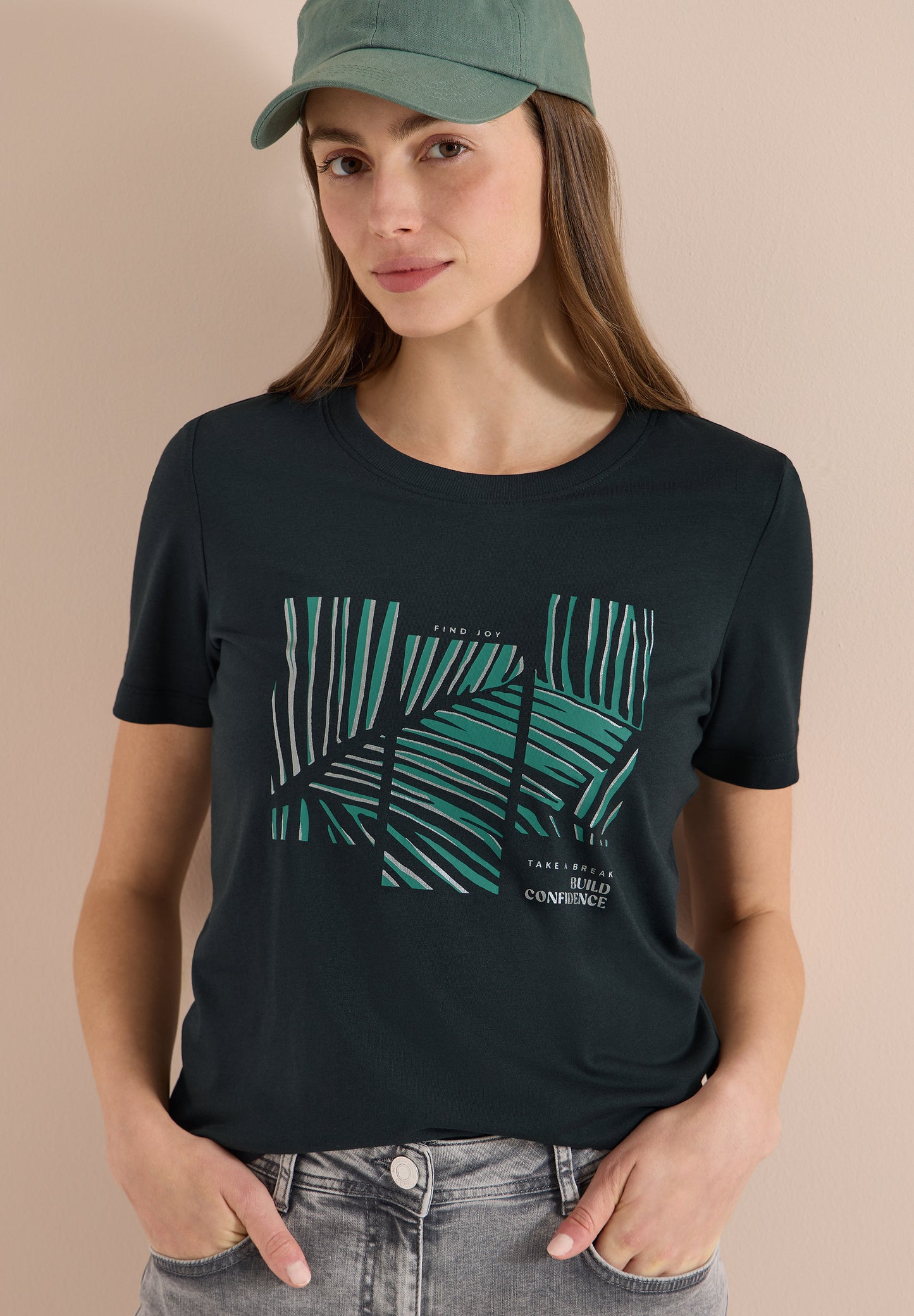 CECIL - T-Shirt mit Rundhals und Artwork - Farbe: palm breeze green