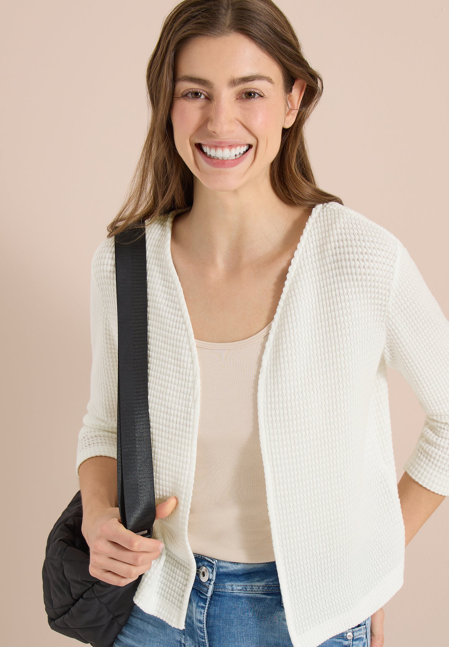 CECIL - Offene 3/4-Arm Jacke im Ajour-Look - Farbe: vanilla white