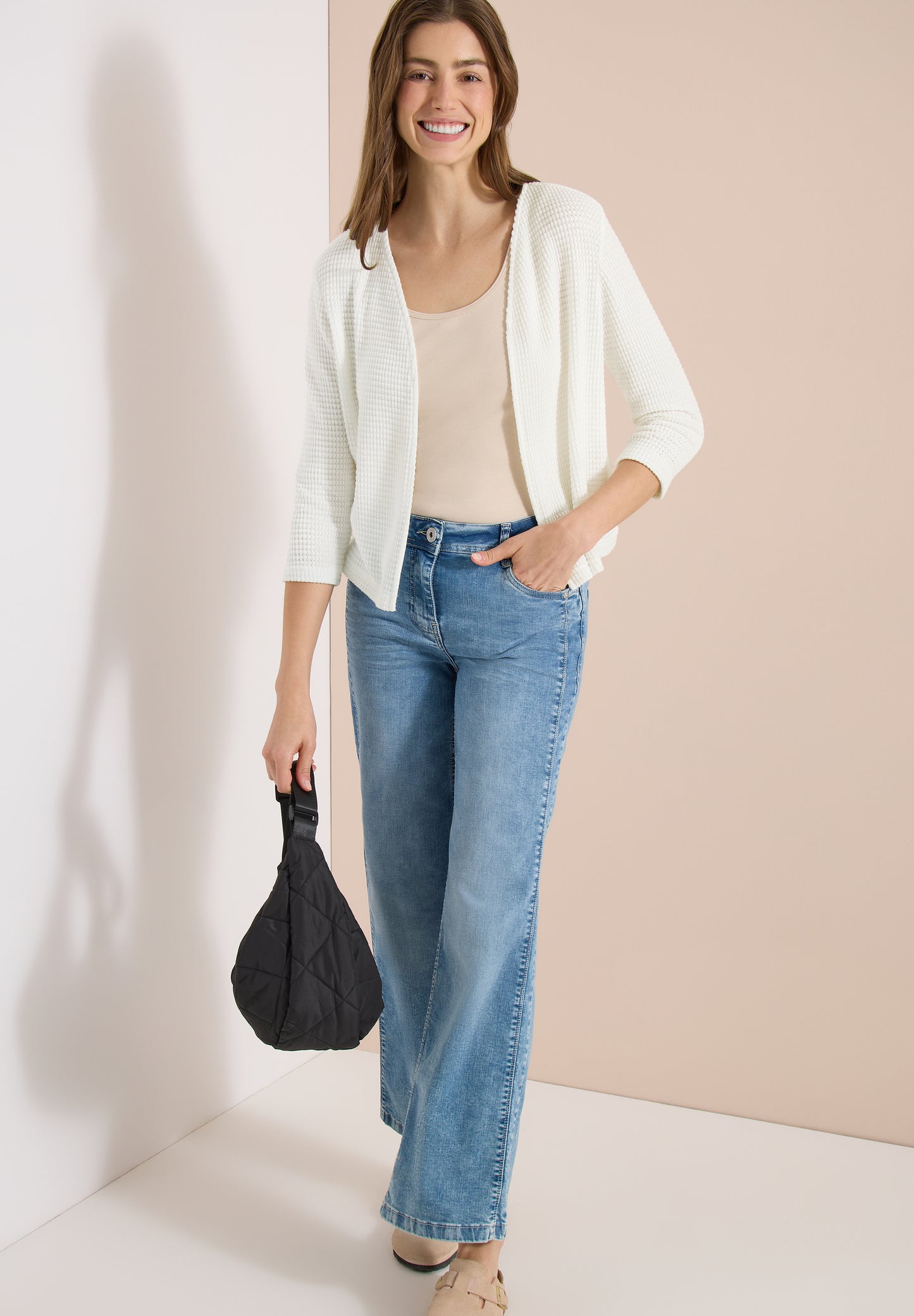 CECIL - Offene 3/4-Arm Jacke im Ajour-Look - Farbe: vanilla white