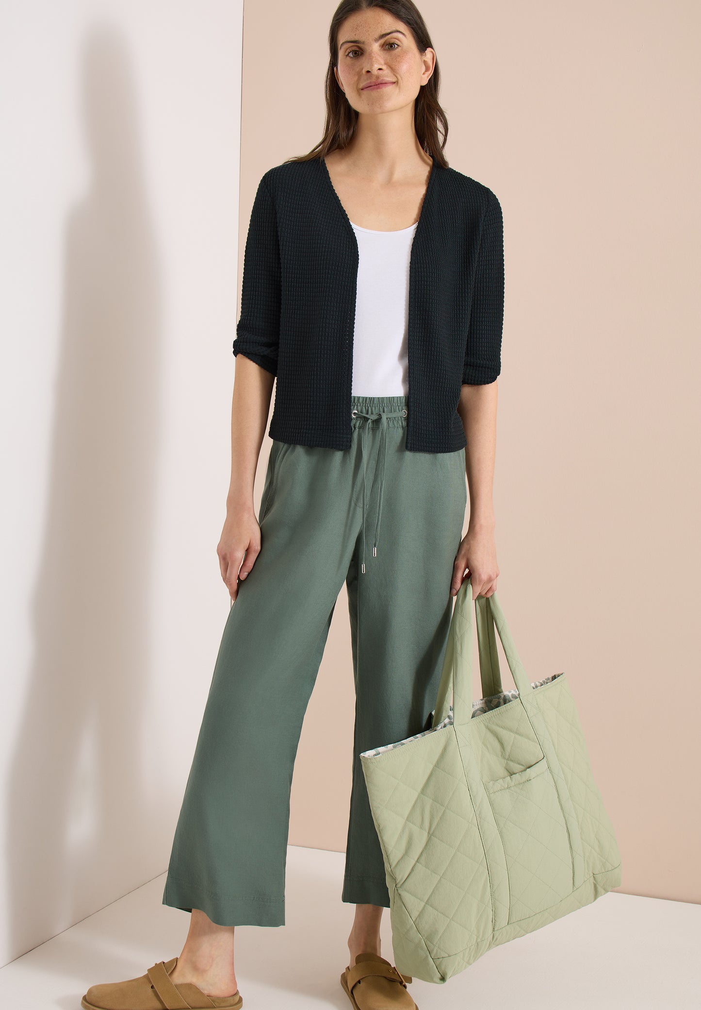CECIL - Offene 3/4-Arm Jacke im Ajour-Look - Farbe: palm breeze green