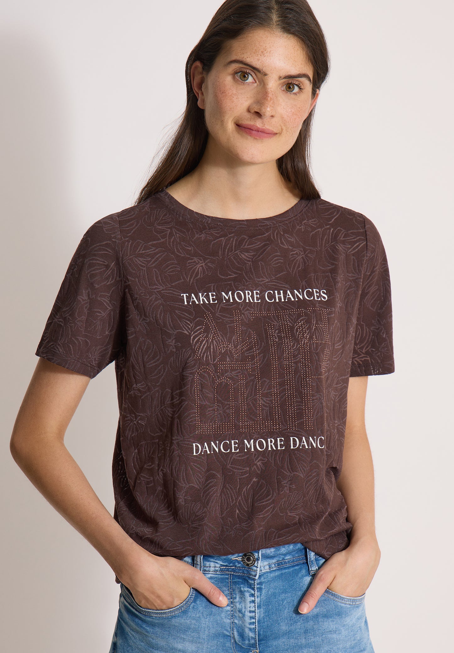 CECIL - T-Shirt in Ausbrenner-Optik - Farbe: brown cacao
