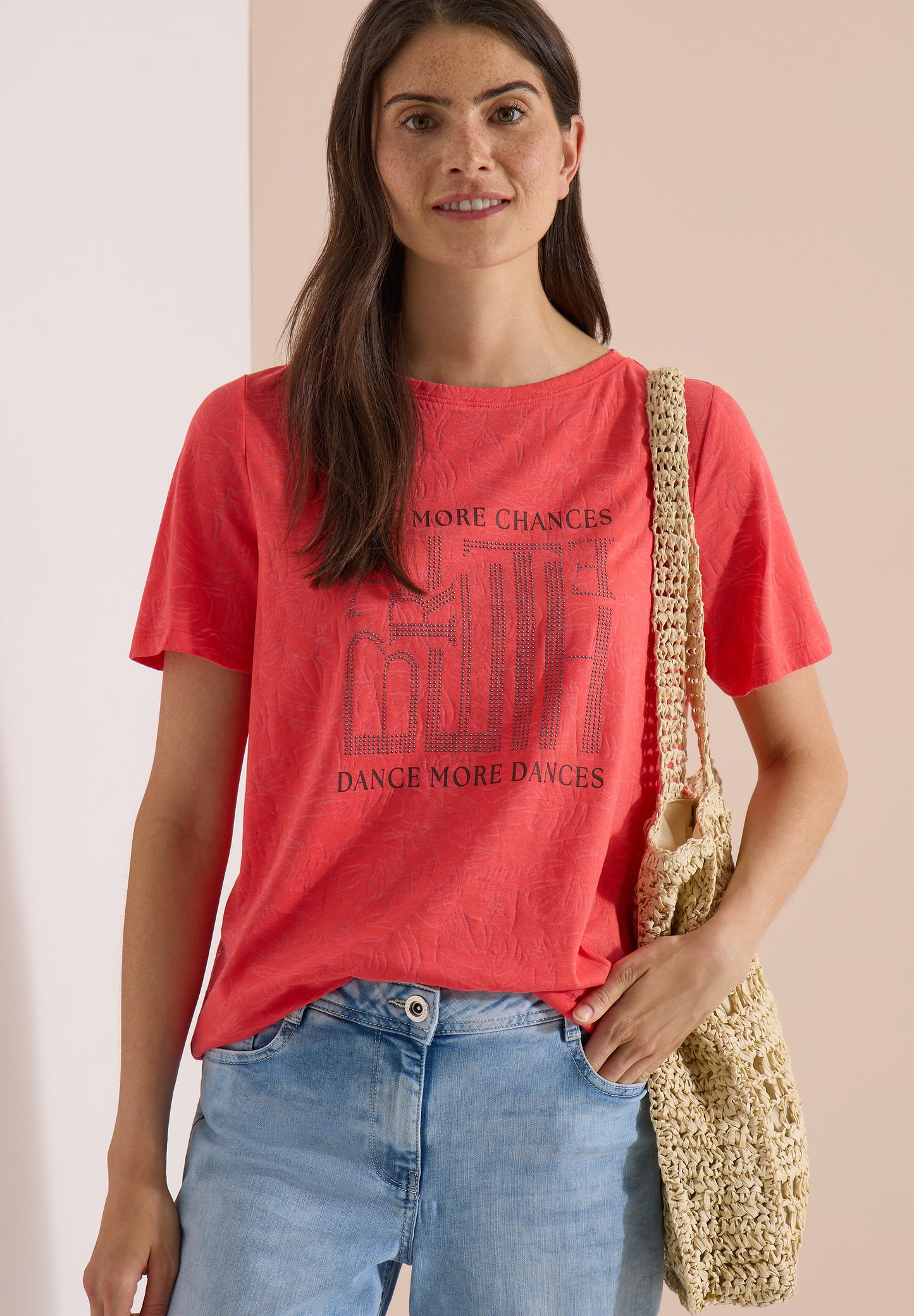 CECIL - T-Shirt in Ausbrenner-Optik - Farbe: coral