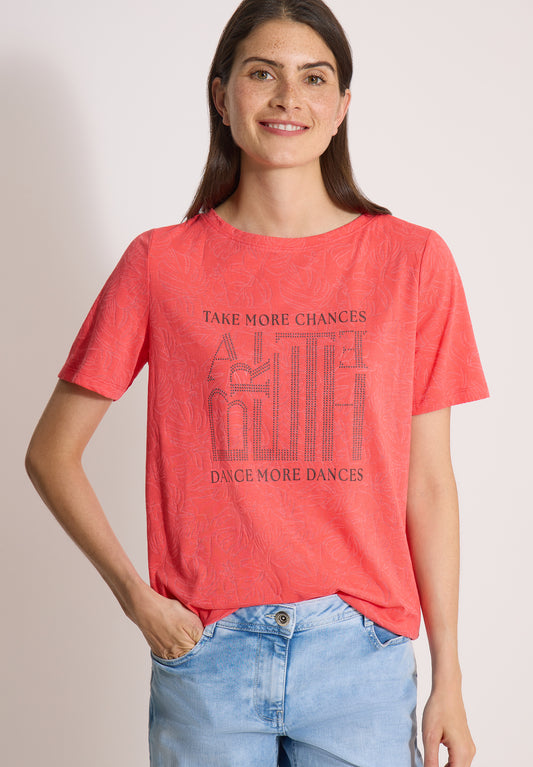 CECIL - T-Shirt in Ausbrenner-Optik - Farbe: coral