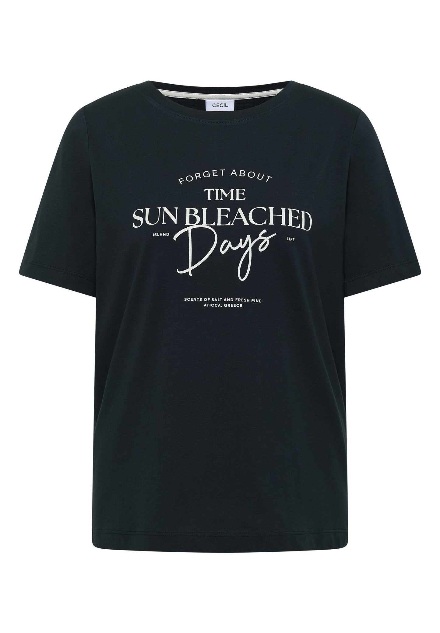 CECIL - T-Shirt mit Boat Neck und Wording Artwork - Farbe: palm breeze green