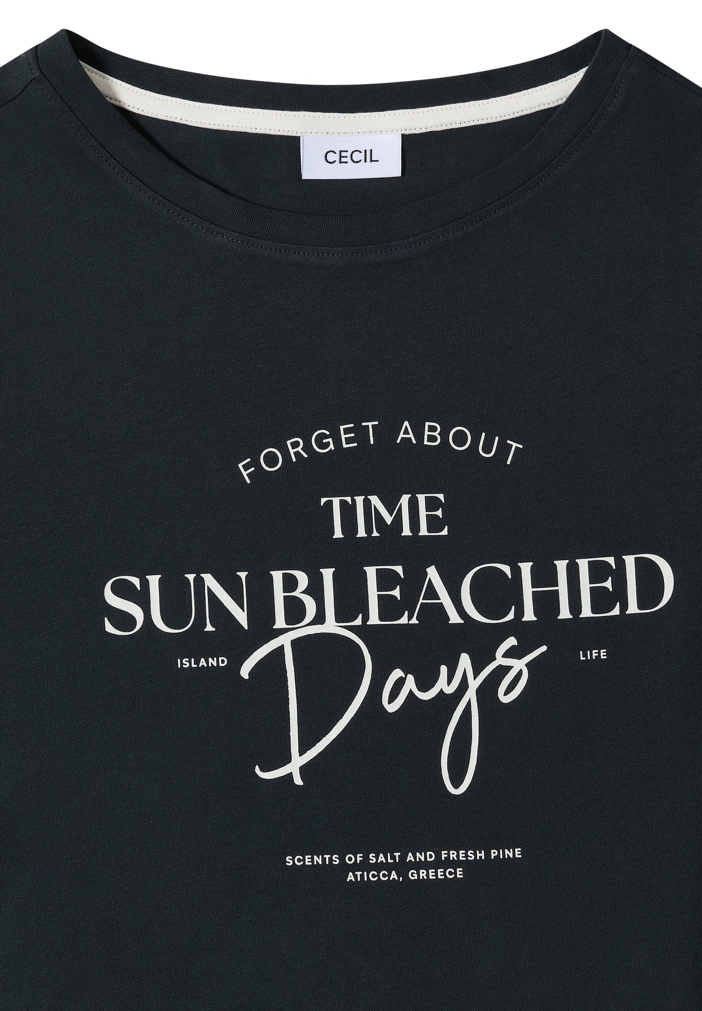 CECIL - T-Shirt mit Boat Neck und Wording Artwork - Farbe: palm breeze green