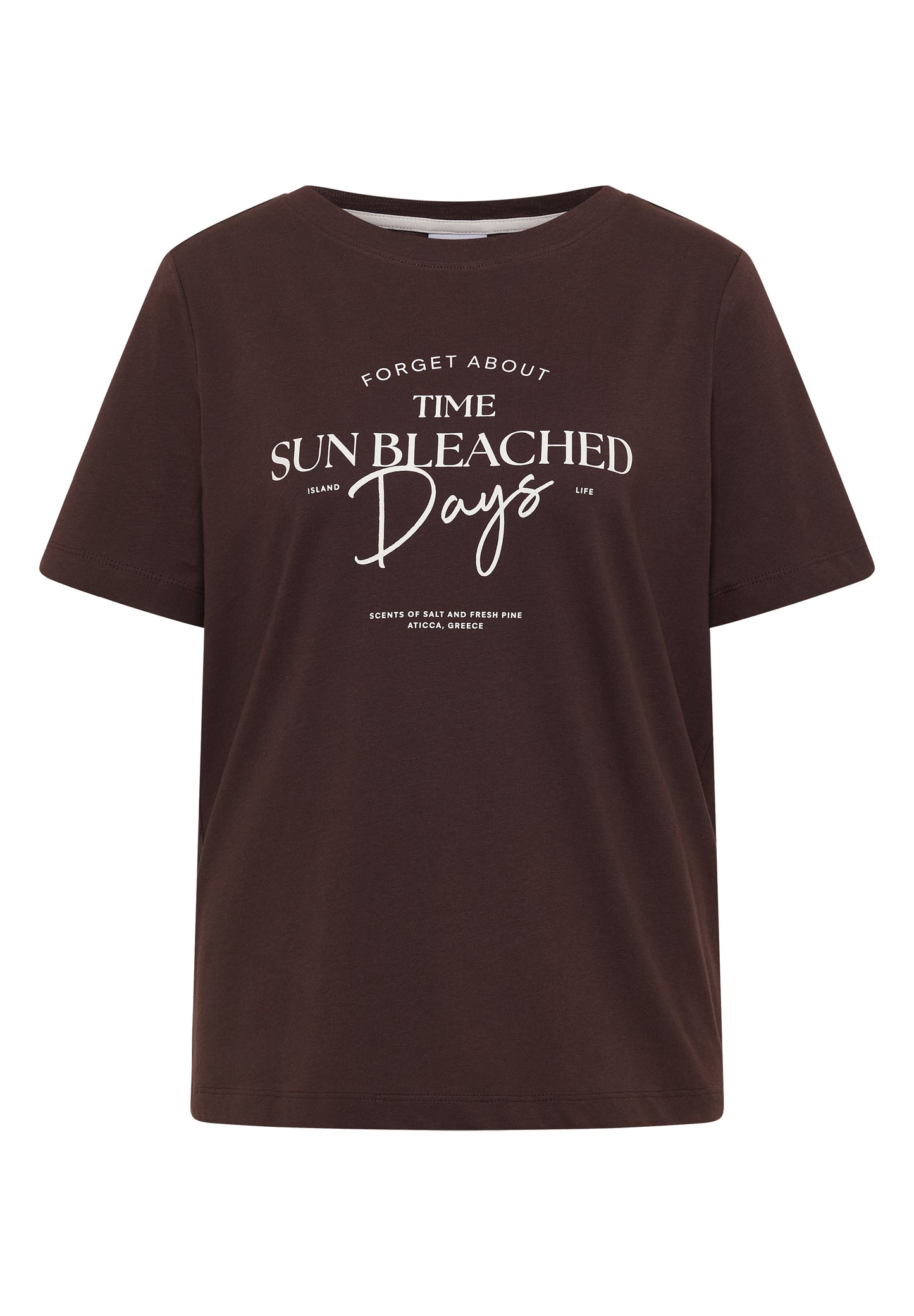 CECIL - T-Shirt mit Boat Neck und Wording Artwork - Farbe: brown cacao