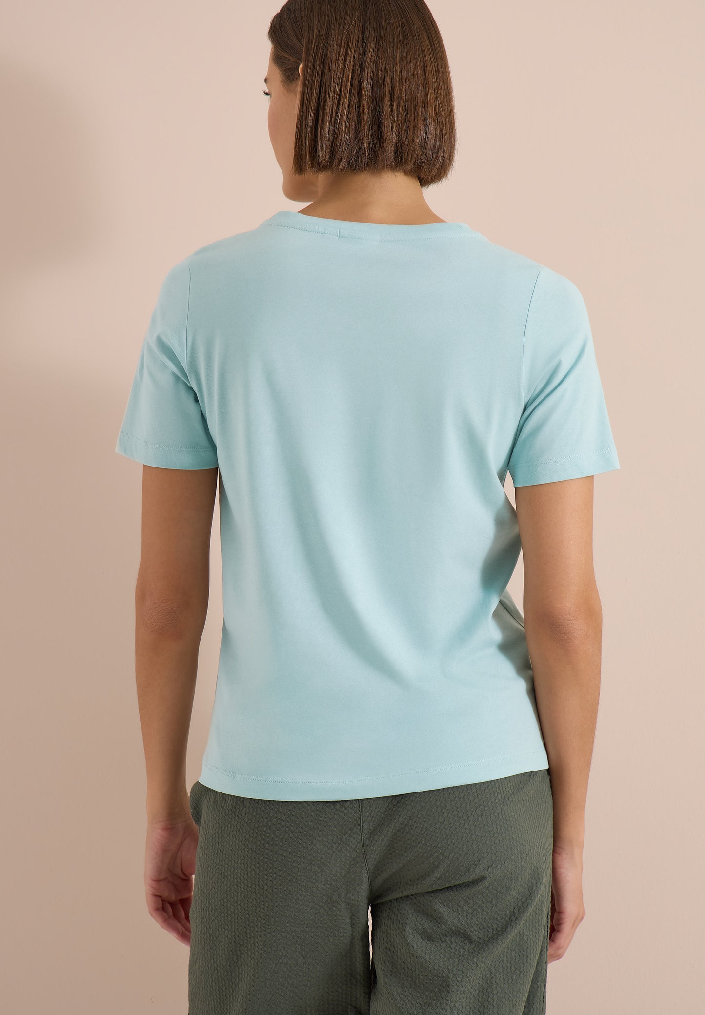 CECIL - T-Shirt mit Boat Neck und Wording Artwork - Farbe: crystal mint