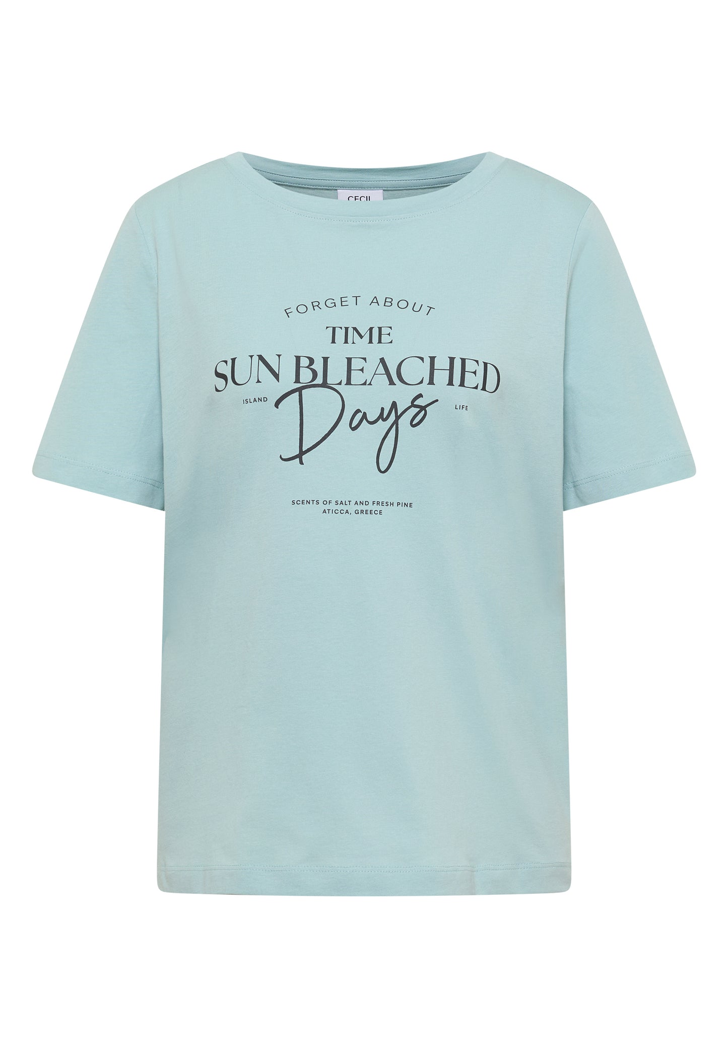 CECIL - T-Shirt mit Boat Neck und Wording Artwork - Farbe: crystal mint