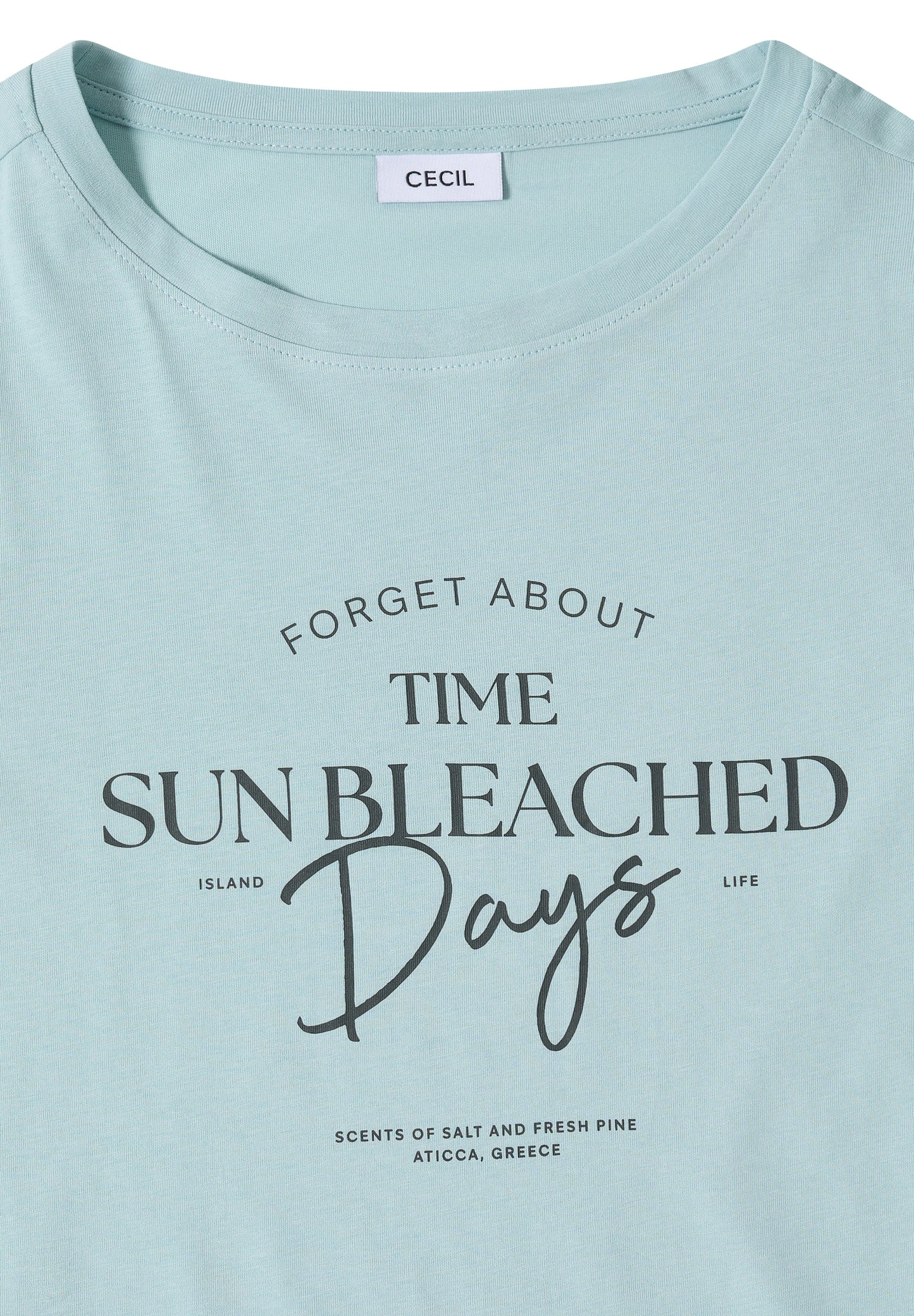 CECIL - T-Shirt mit Boat Neck und Wording Artwork - Farbe: crystal mint