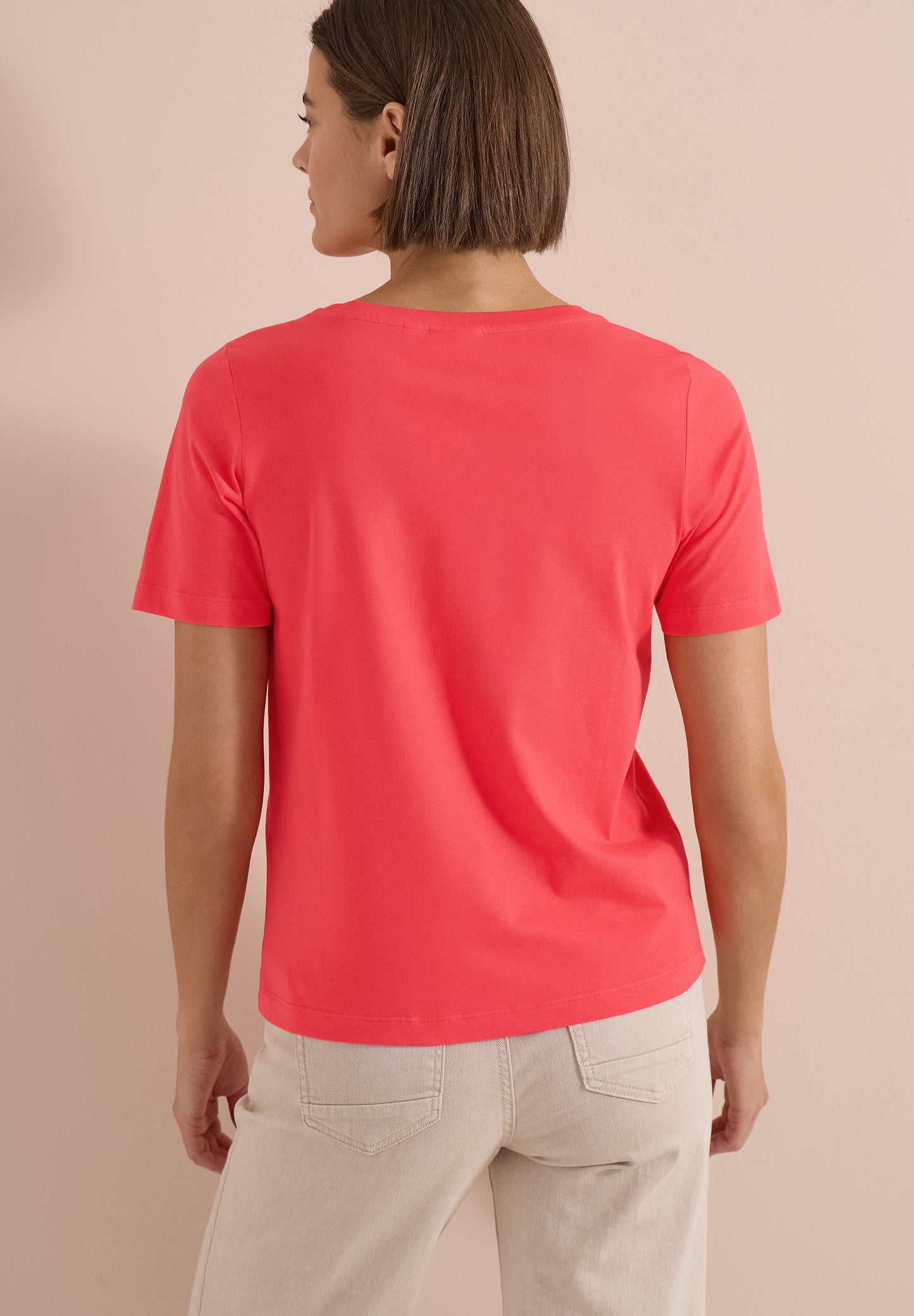 CECIL - T-Shirt mit Boat Neck und Wording Artwork - Farbe: coral