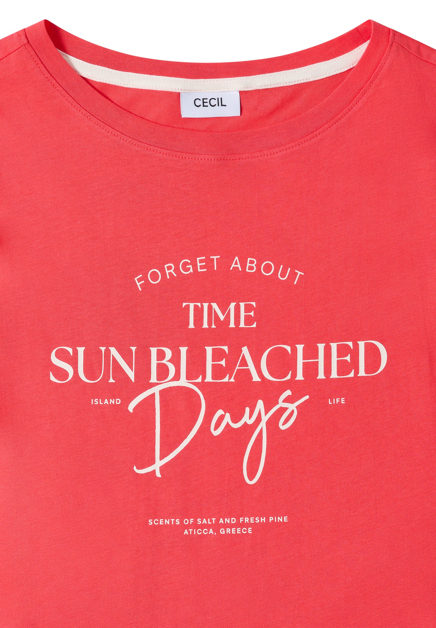 CECIL - T-Shirt mit Boat Neck und Wording Artwork - Farbe: coral